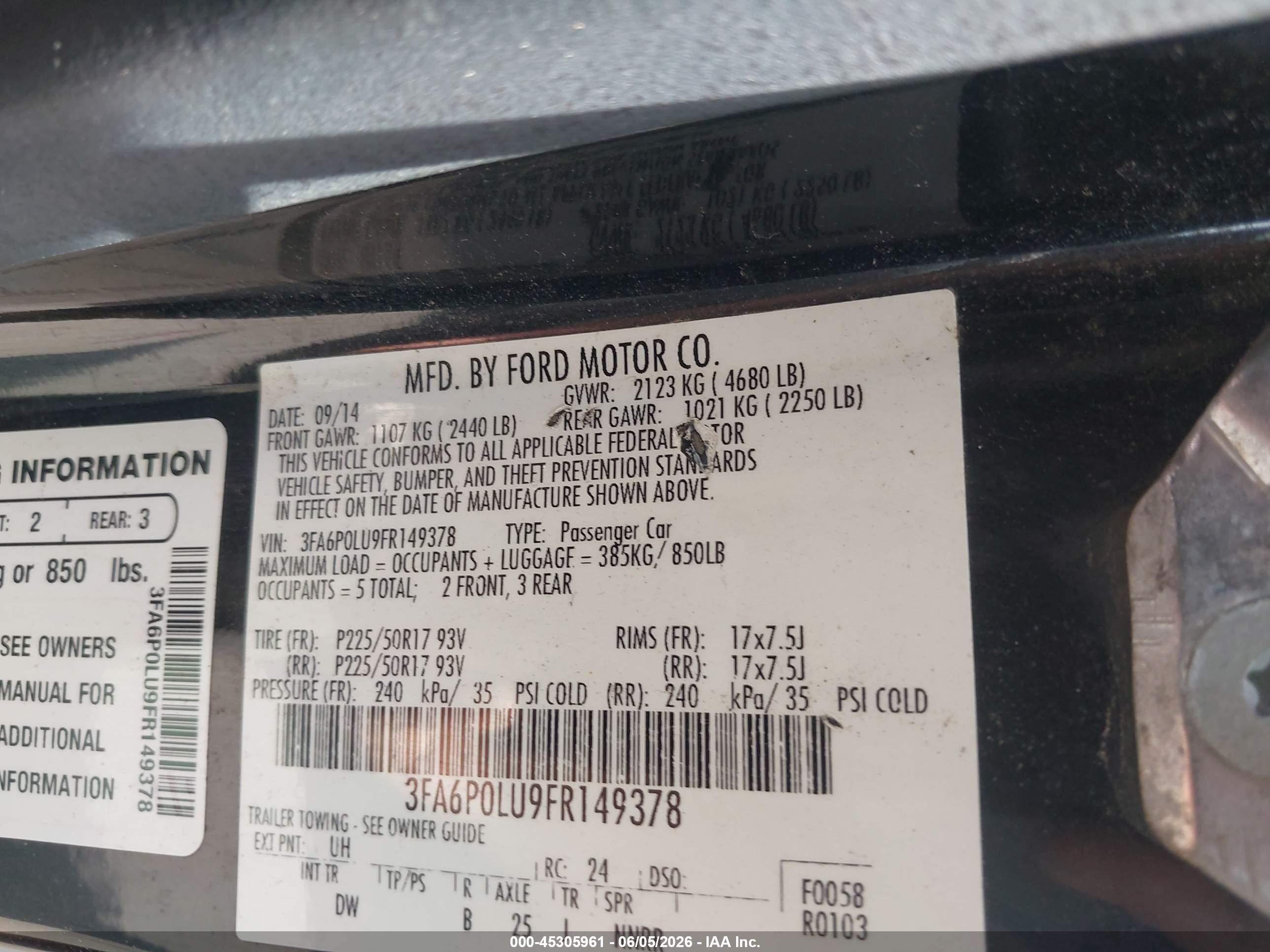2015 Ford Fusion Hybrid Se Black vin: 3FA6P0LU9FR149378