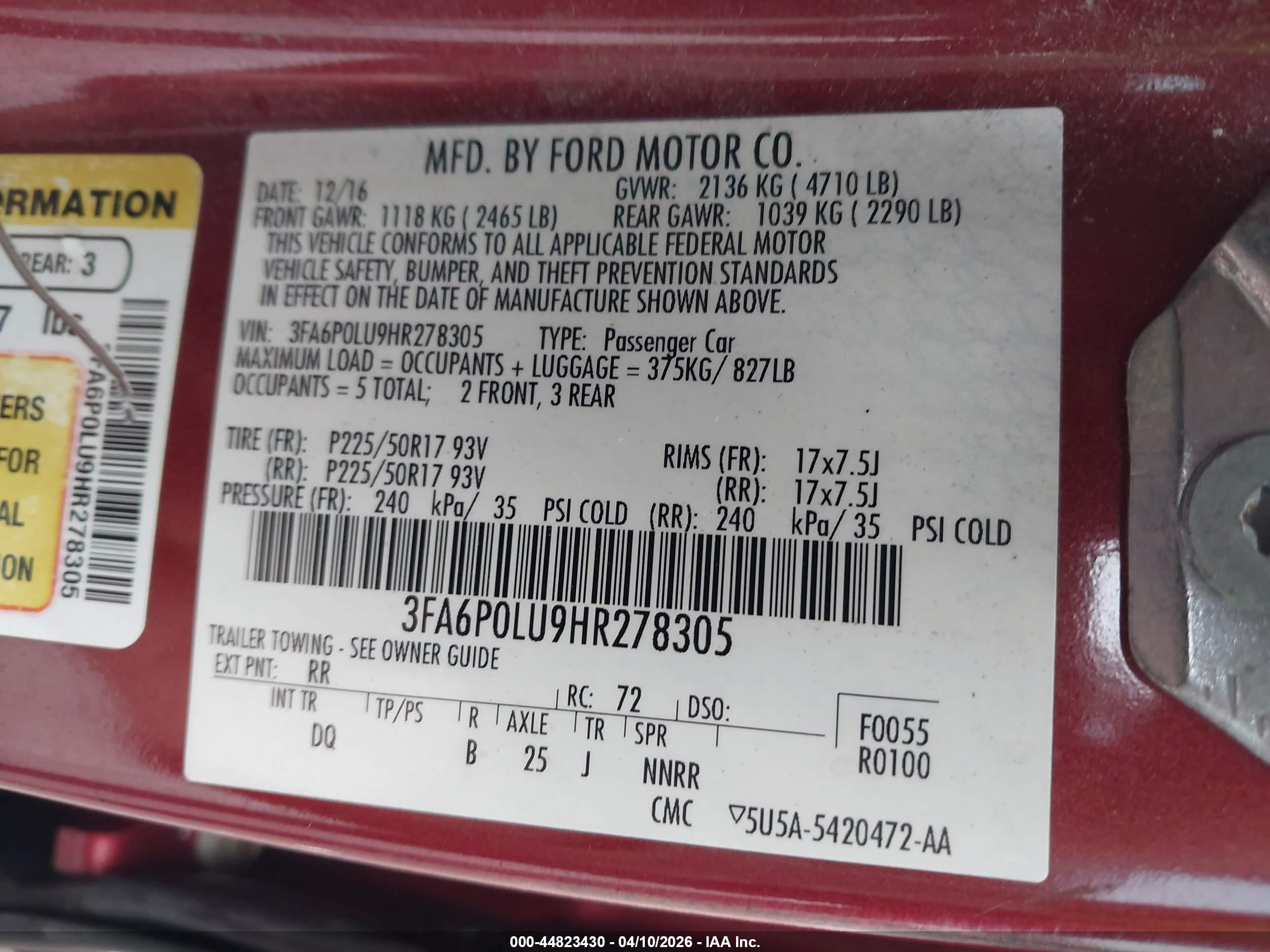 2017 Ford Fusion Hybrid Se Red vin: 3FA6P0LU9HR278305