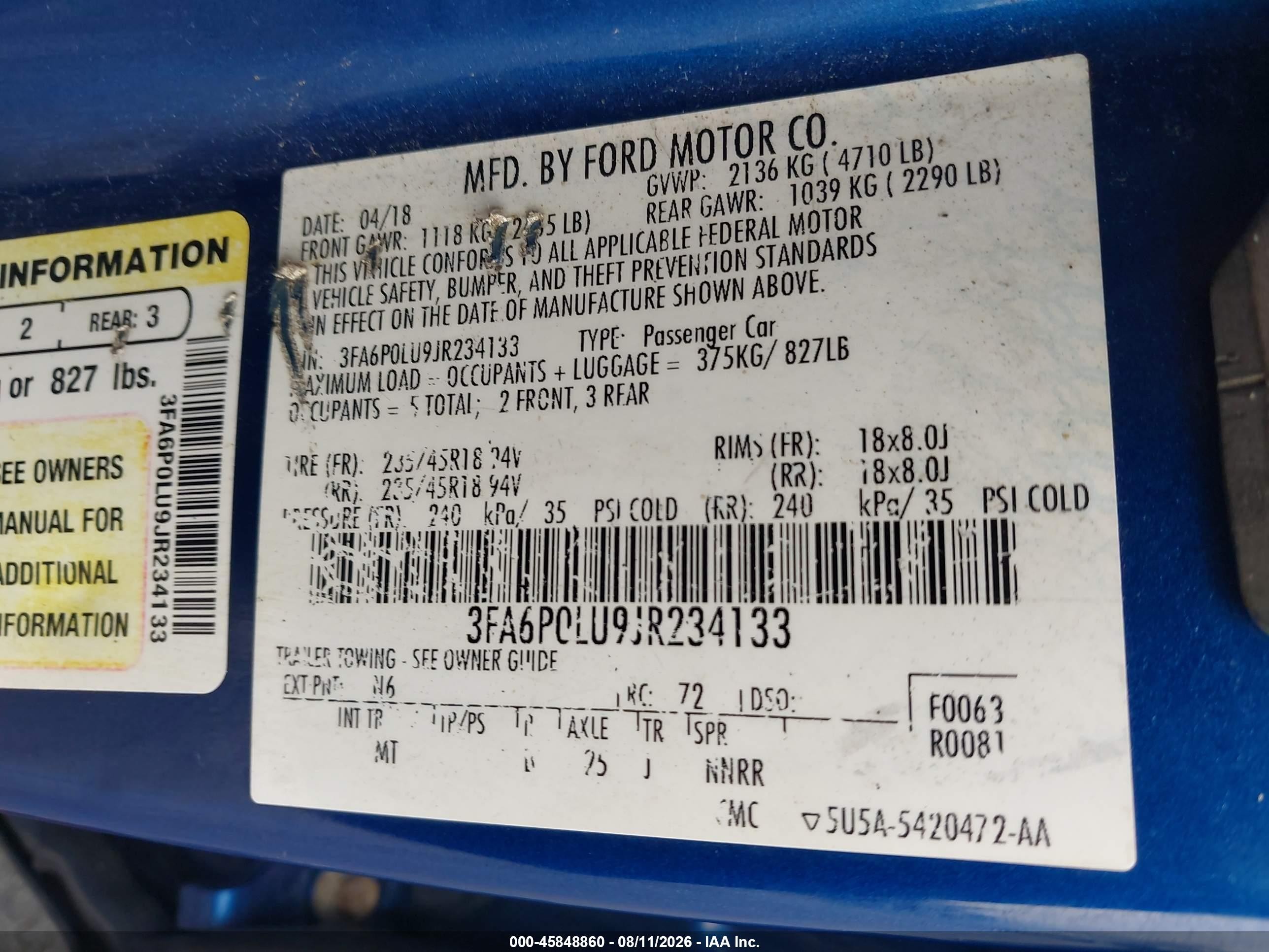 2018 Ford Fusion Hybrid Se Blue vin: 3FA6P0LU9JR234133