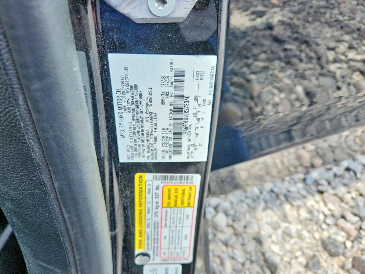 2018 Ford Fusion Se Hybrid Charcoal vin: 3FA6P0LU9JR278360