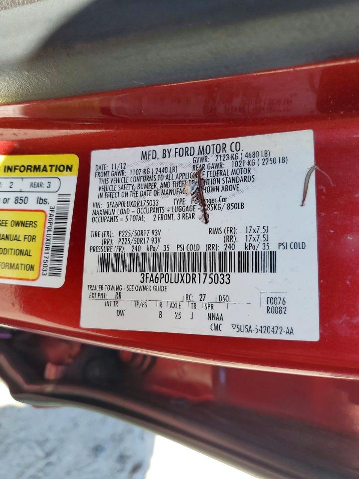 2013 Ford Fusion Se Hybrid Красный vin: 3FA6P0LUXDR175033