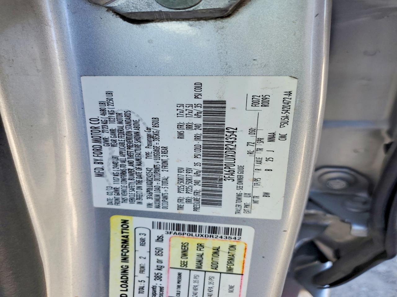 2013 Ford Fusion Se Hybrid Silver vin: 3FA6P0LUXDR243542