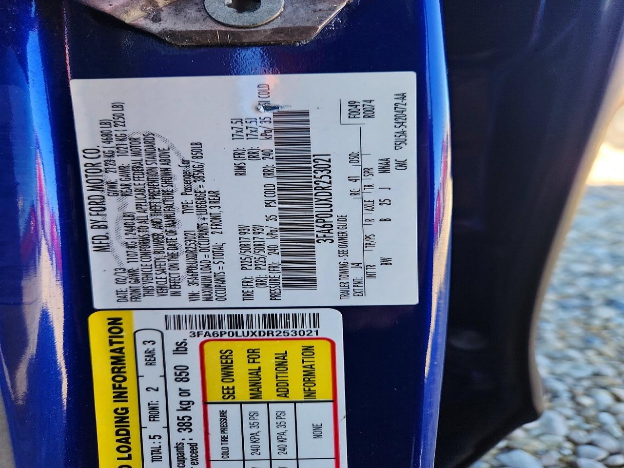 2013 Ford Fusion Se Hybrid Blue vin: 3FA6P0LUXDR253021