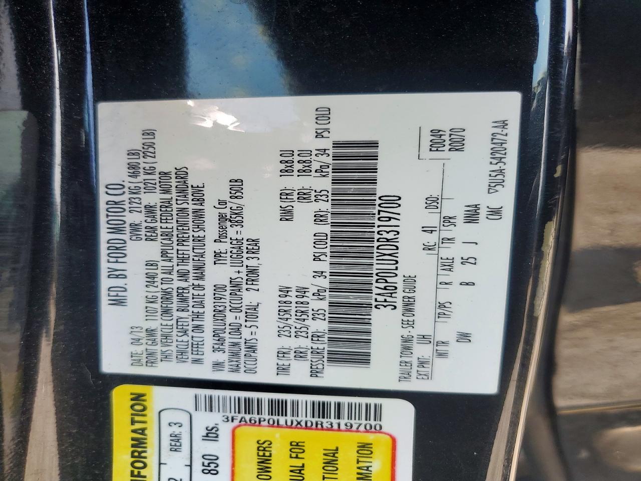 2013 Ford Fusion Se Hybrid Black vin: 3FA6P0LUXDR319700
