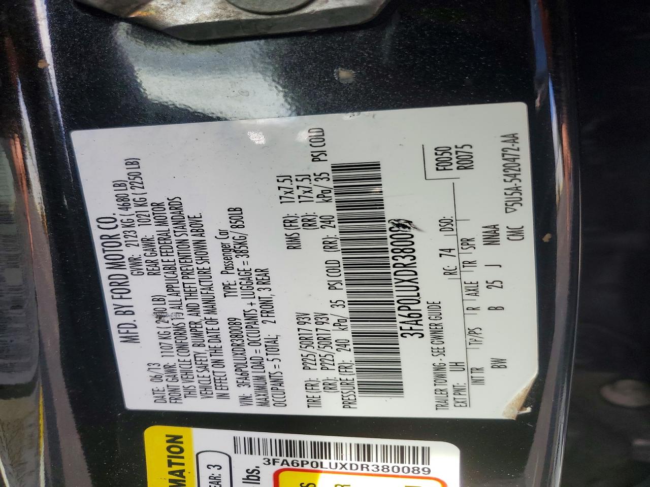 2013 Ford Fusion Se Hybrid Black vin: 3FA6P0LUXDR380089