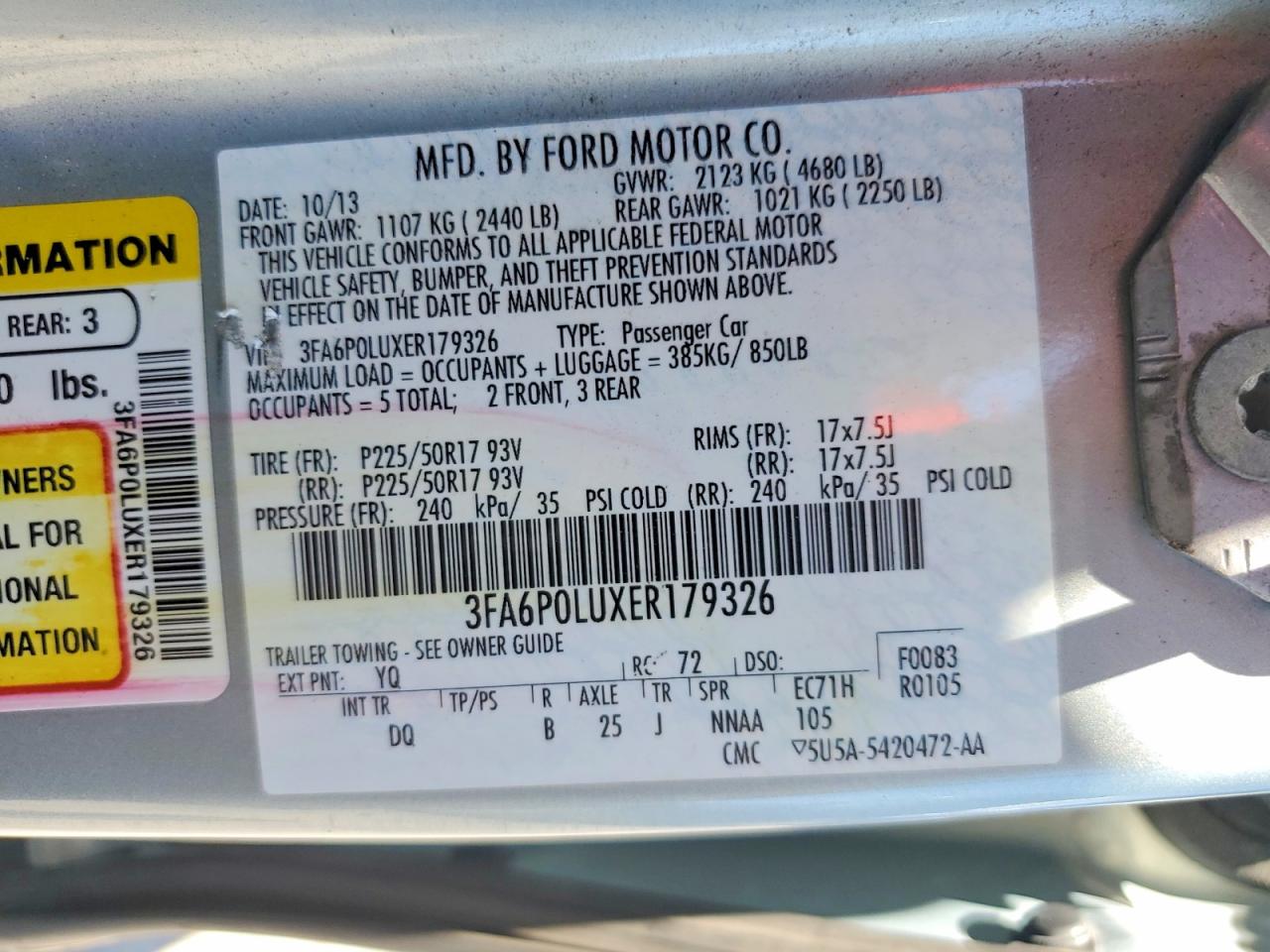 2014 Ford Fusion Se Hybrid Blue vin: 3FA6P0LUXER179326