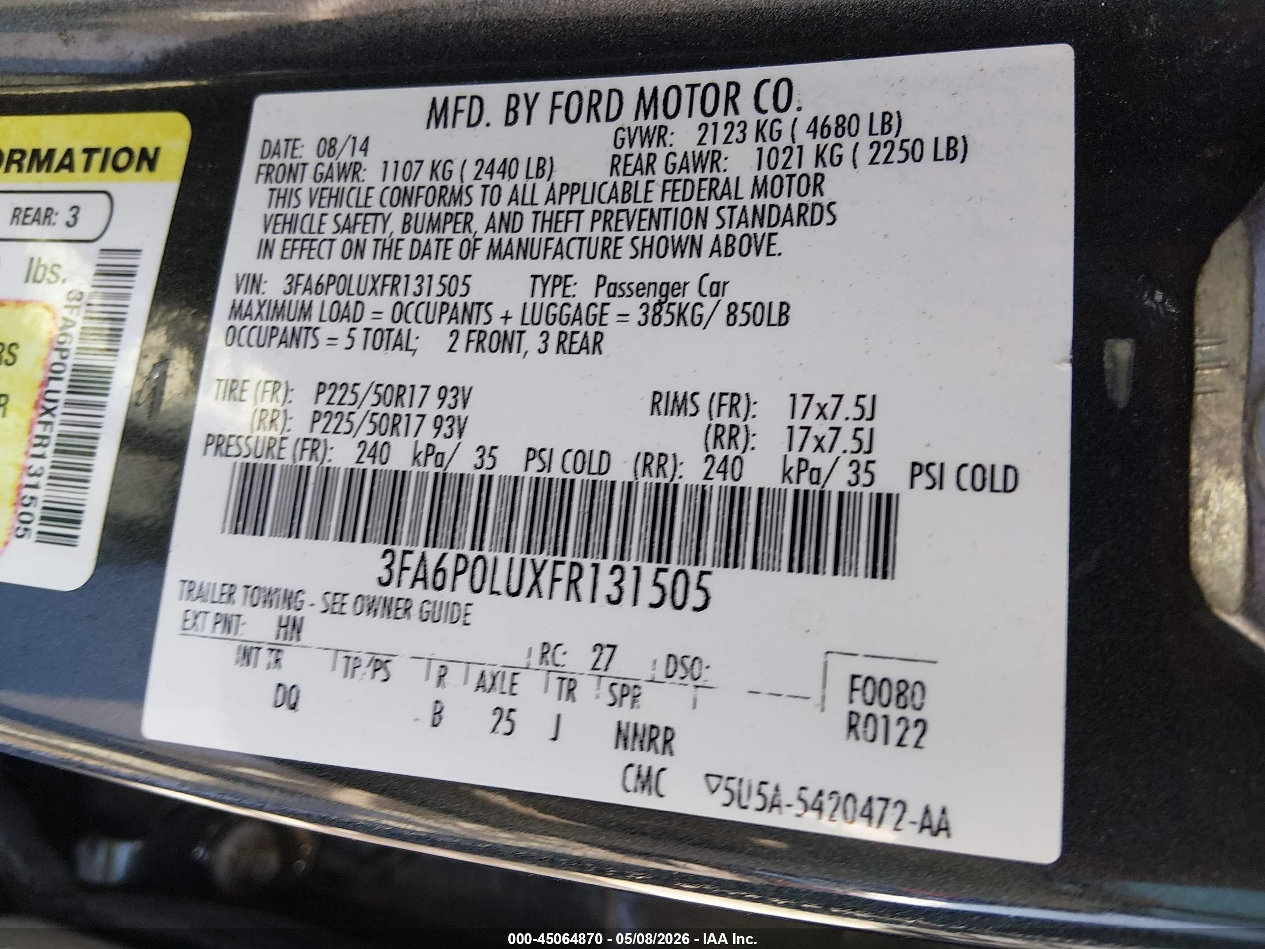 2015 Ford Fusion Hybrid Se Gray vin: 3FA6P0LUXFR131505