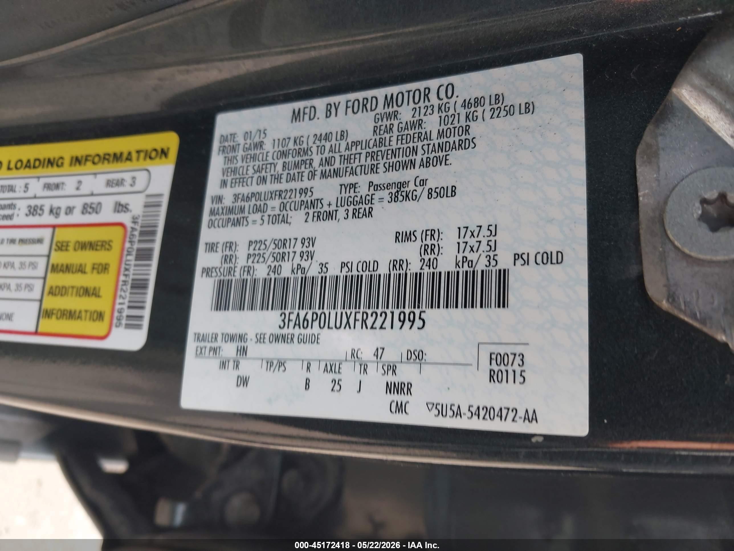 2015 Ford Fusion Hybrid Se Green vin: 3FA6P0LUXFR221995