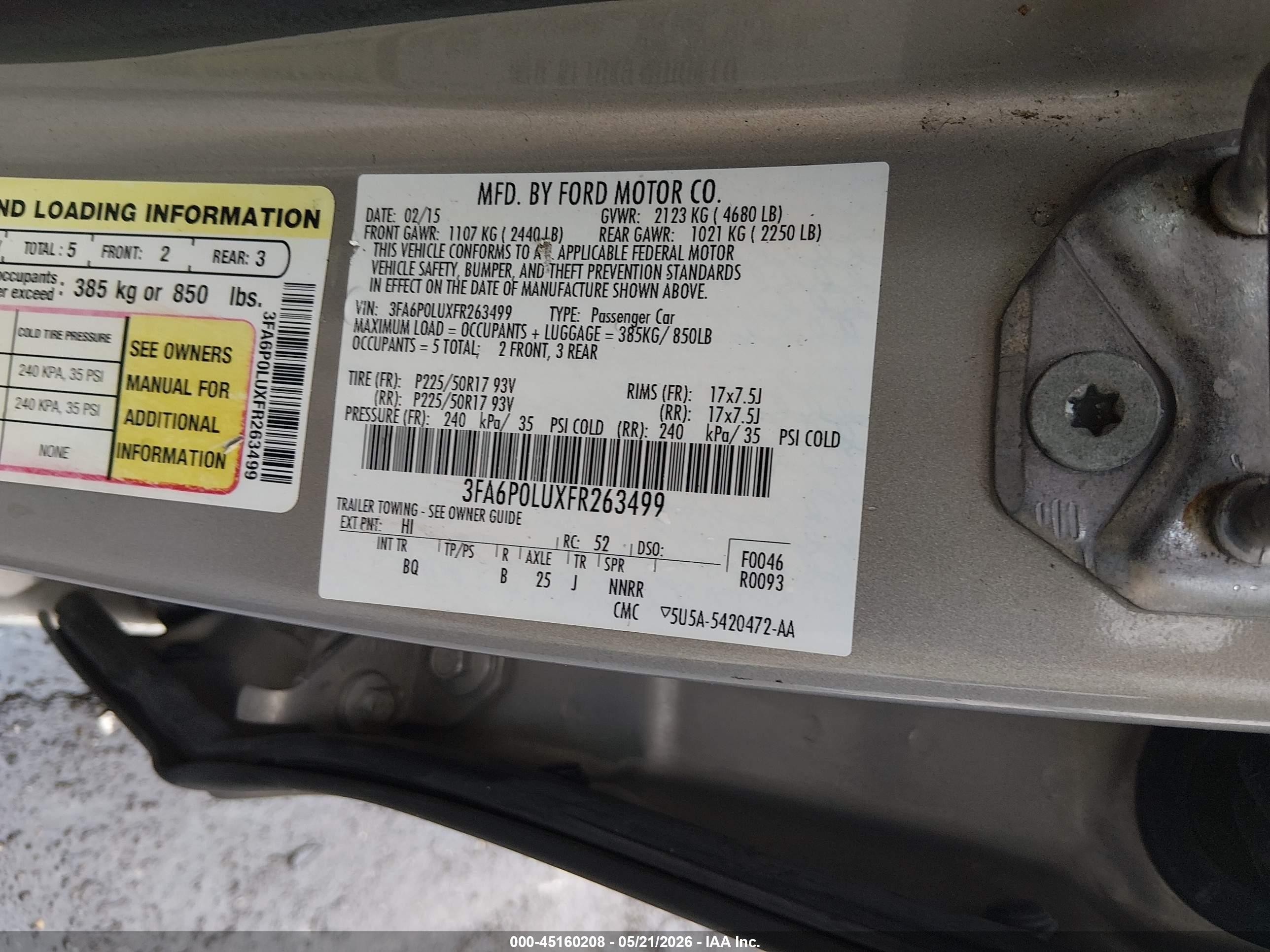 2015 Ford Fusion Hybrid Se Gold vin: 3FA6P0LUXFR263499