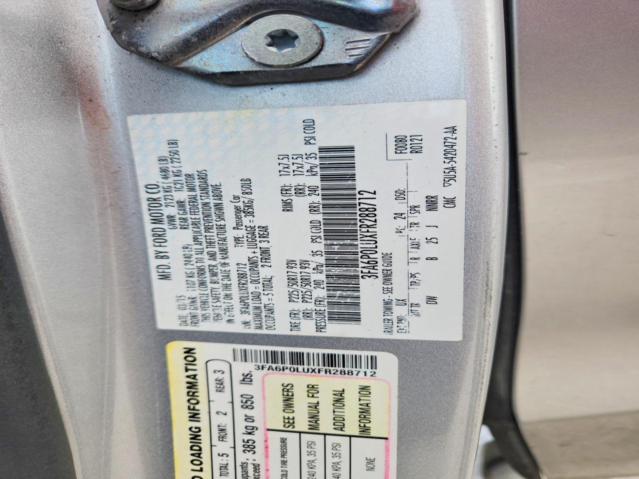 2015 Ford Fusion Se Hybrid Silver vin: 3FA6P0LUXFR288712