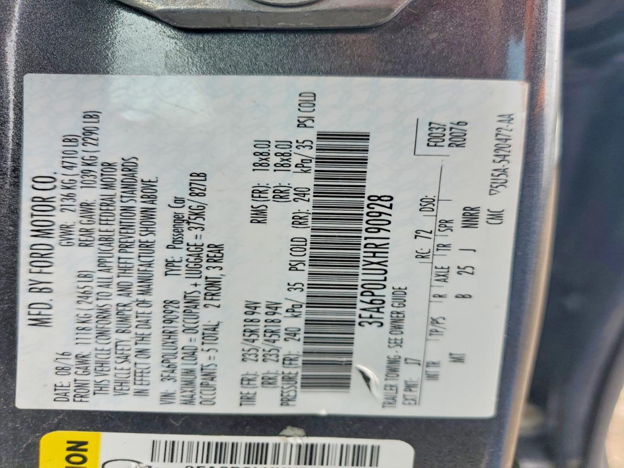 2017 Ford Fusion Se Hybrid Gray vin: 3FA6P0LUXHR190928