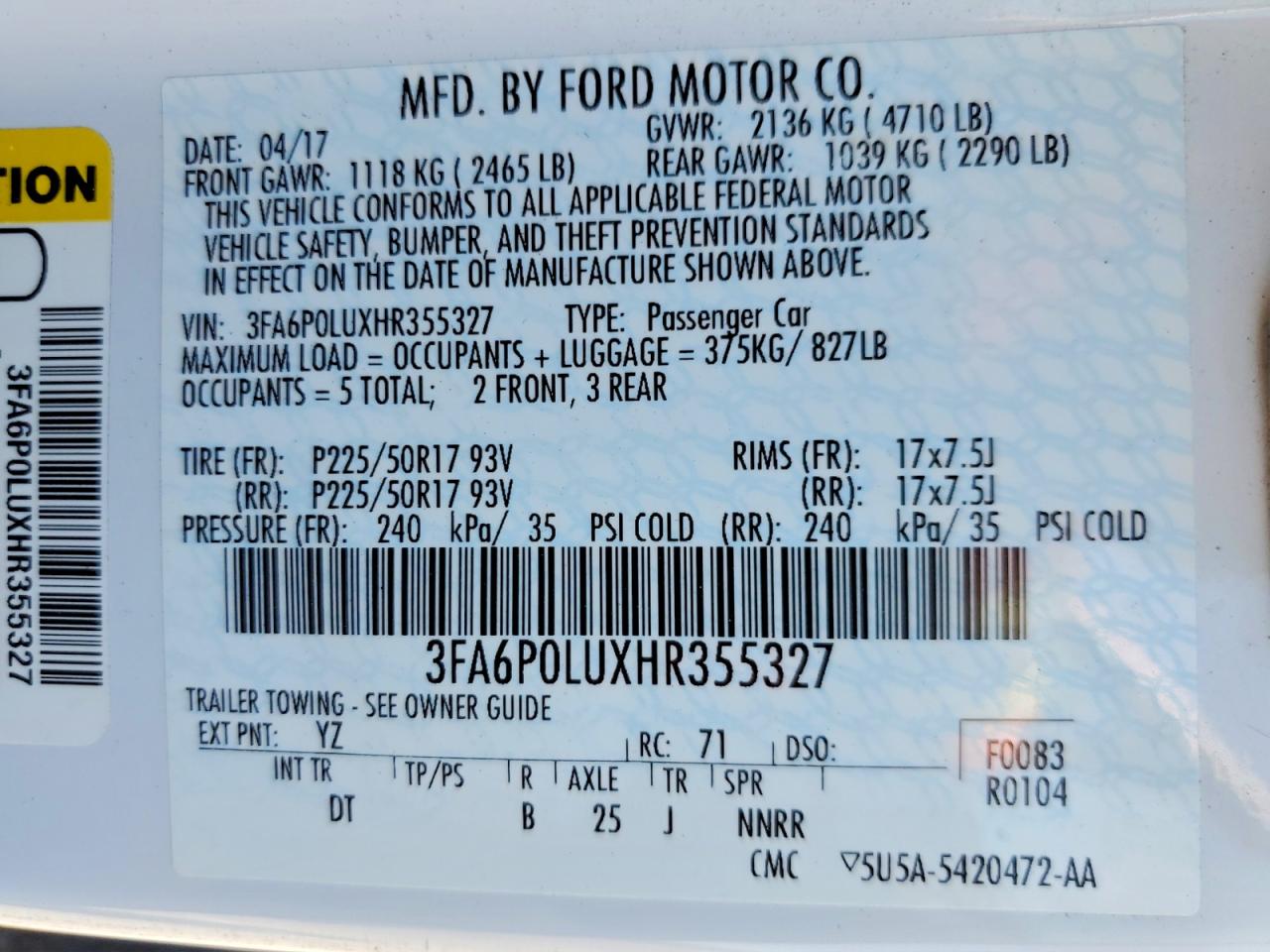2017 Ford Fusion Se Hybrid Белый vin: 3FA6P0LUXHR355327