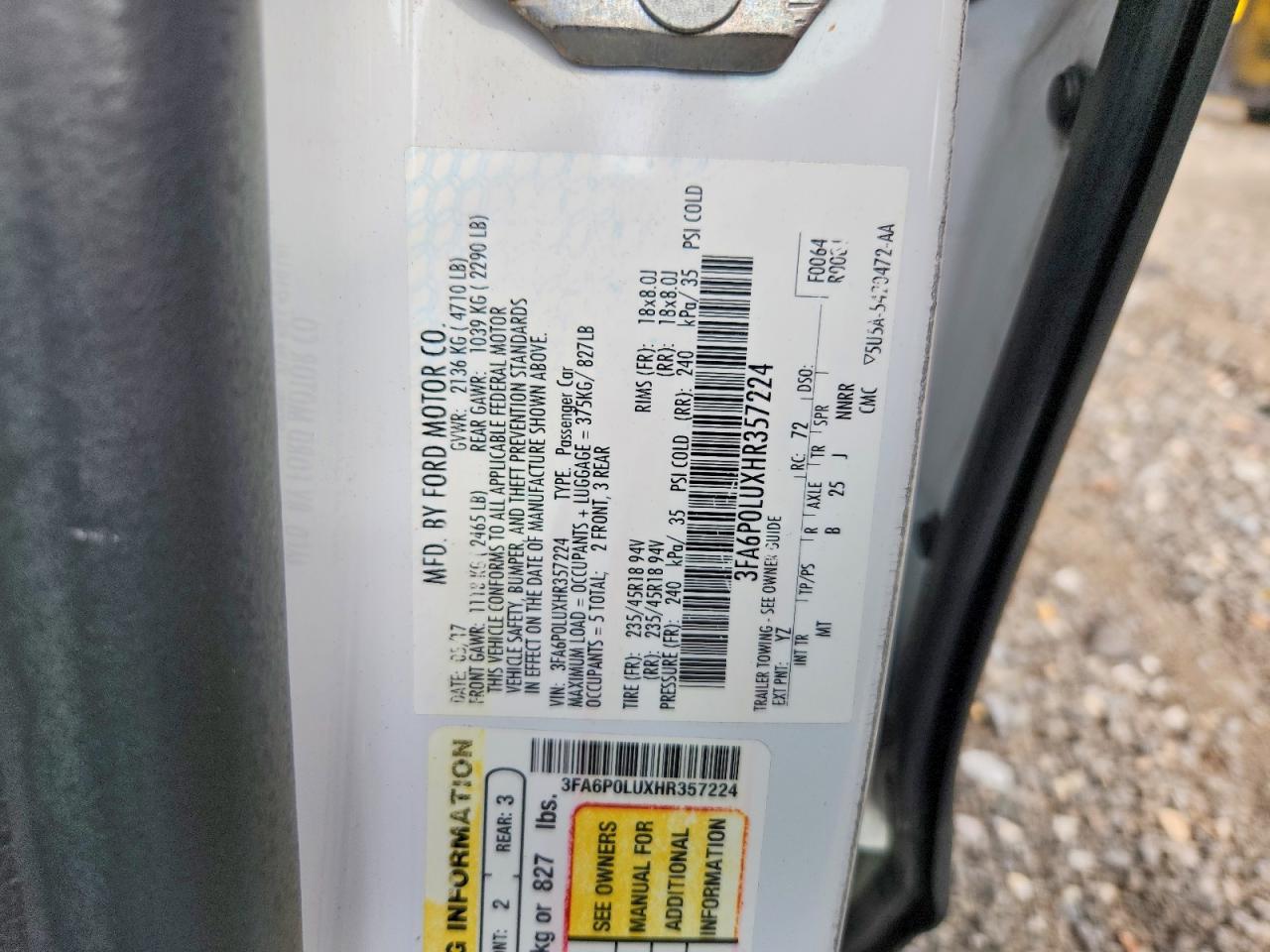 2017 Ford Fusion Se Hybrid White vin: 3FA6P0LUXHR357224