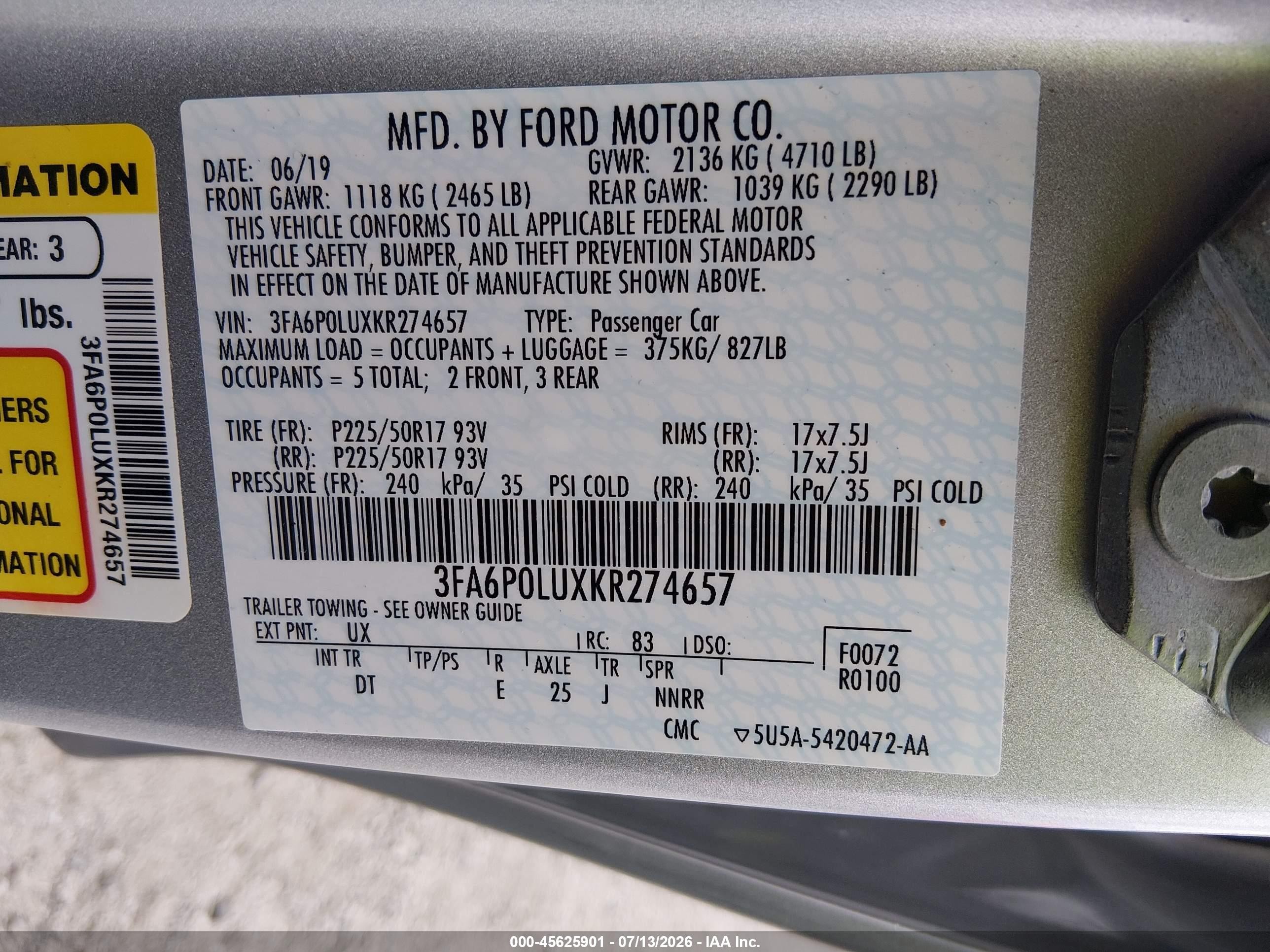 2019 Ford Fusion Hybrid Se Silver vin: 3FA6P0LUXKR274657