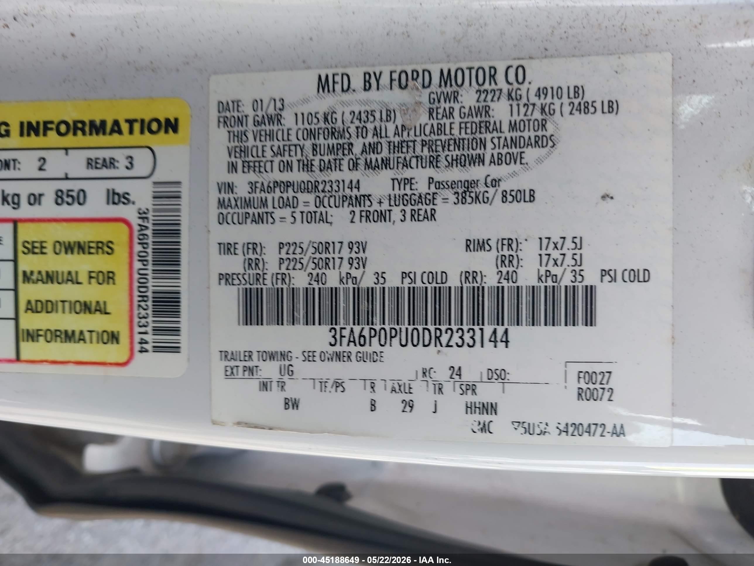 2013 Ford Fusion Energi Se Luxury White vin: 3FA6P0PU0DR233144