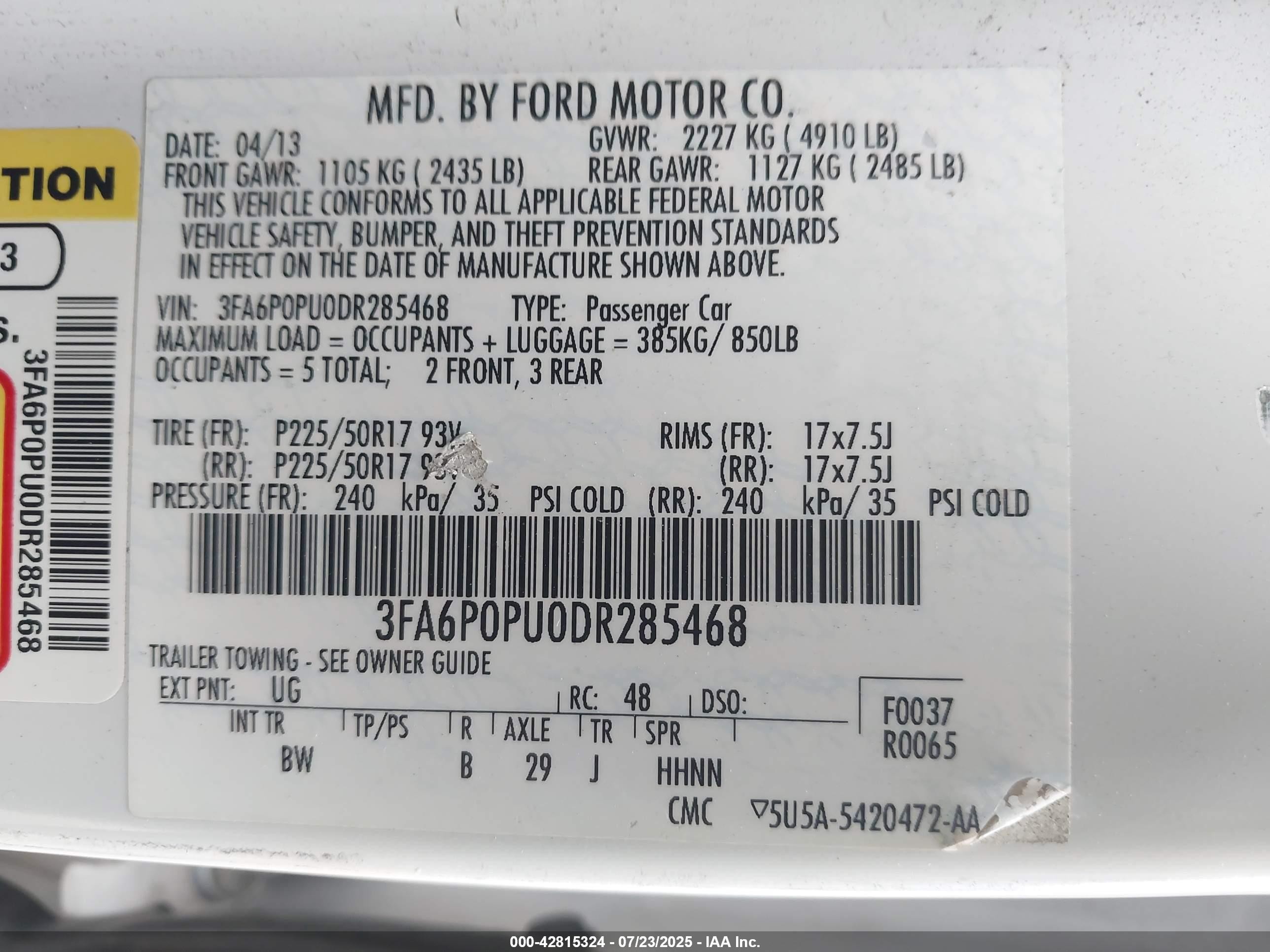 2013 Ford Fusion Energi Se Luxury White vin: 3FA6P0PU0DR285468
