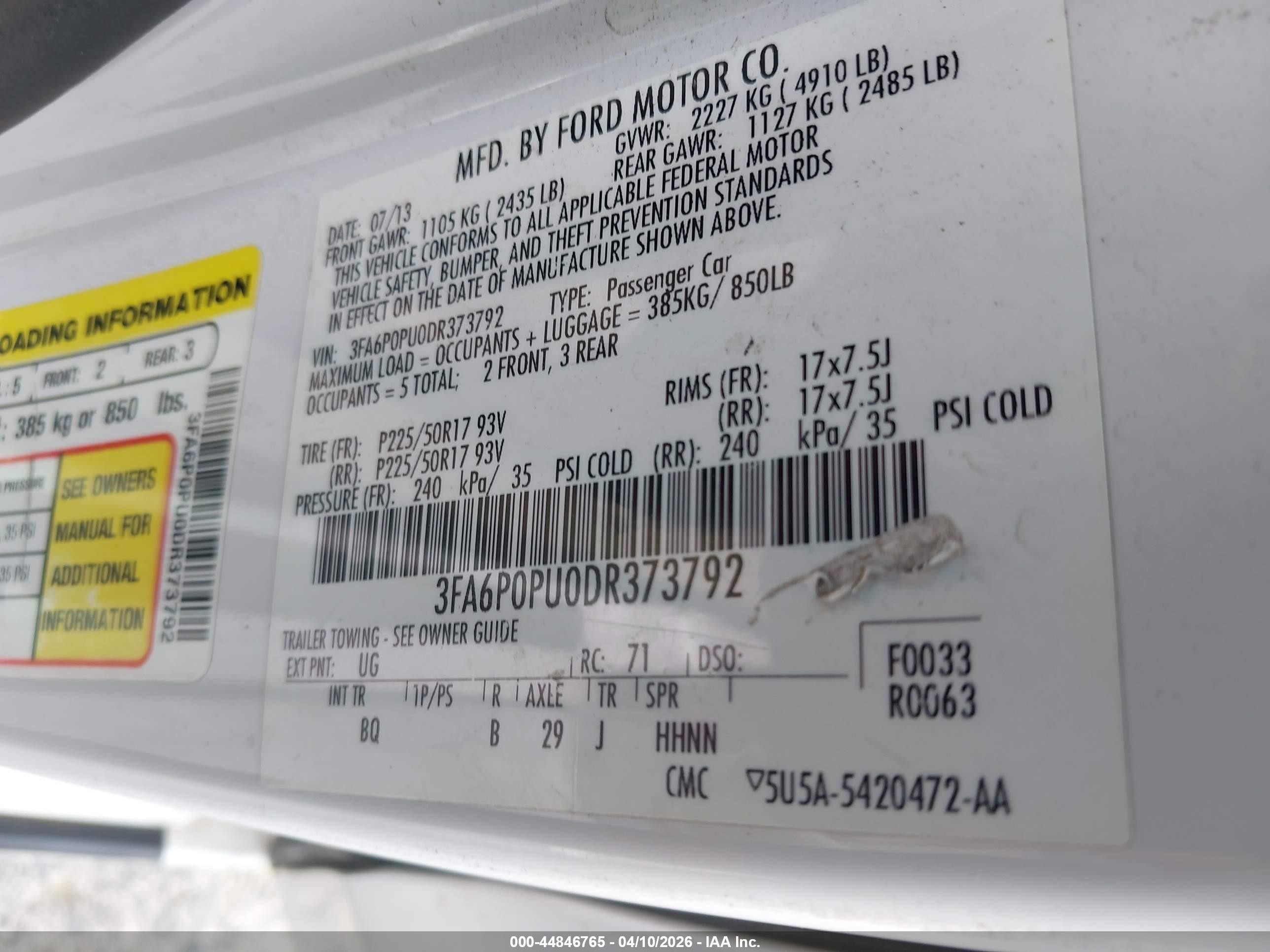 2013 Ford Fusion Energi Se Luxury White vin: 3FA6P0PU0DR373792