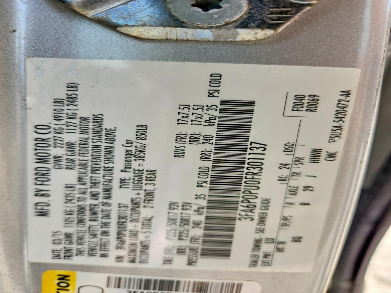 2015 Ford Fusion Se Phev Серебряный vin: 3FA6P0PU0FR301137