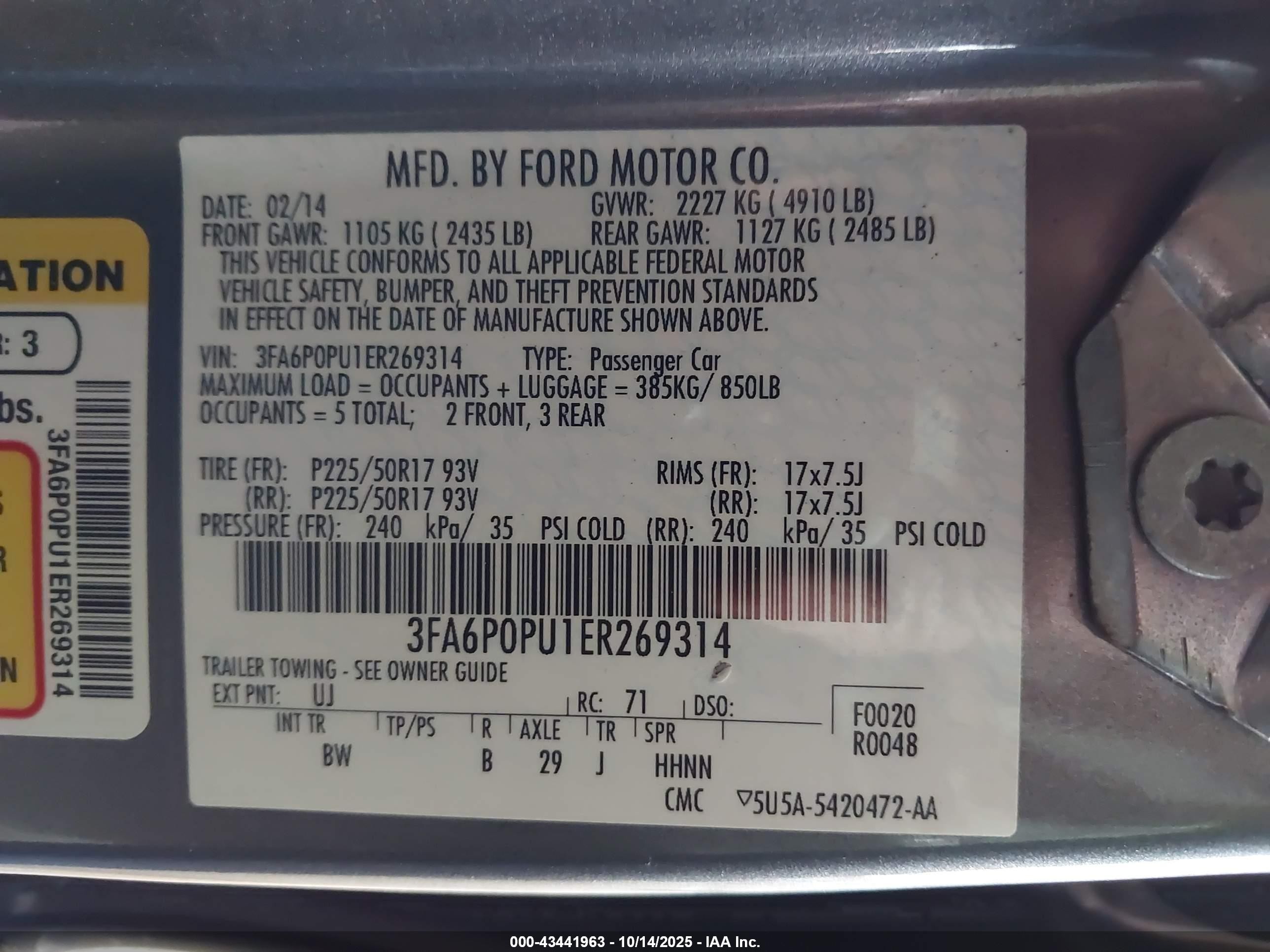 2014 Ford Fusion Energi Se Luxury Gray vin: 3FA6P0PU1ER269314