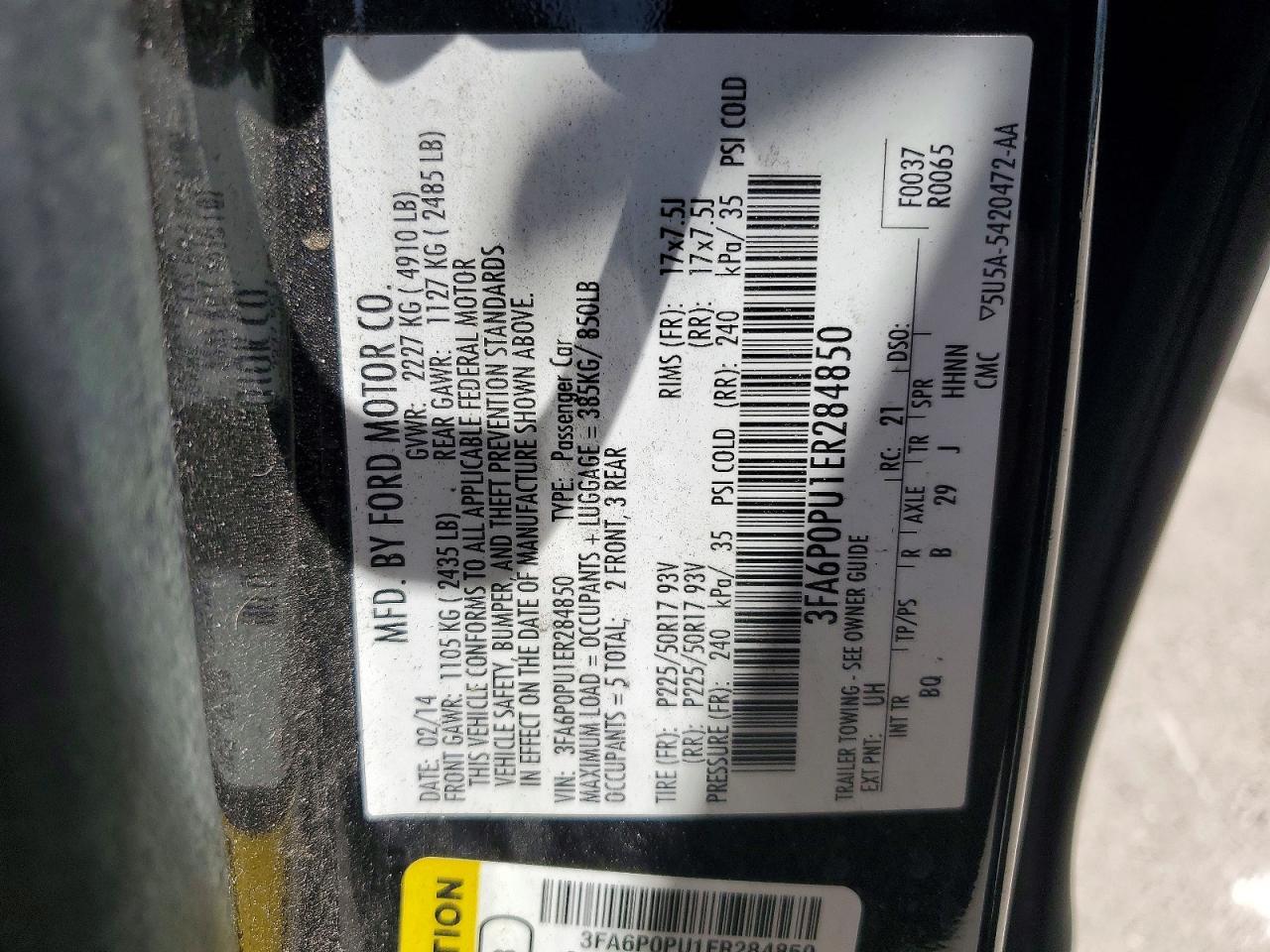 2014 Ford Fusion Se Phev Black vin: 3FA6P0PU1ER284850