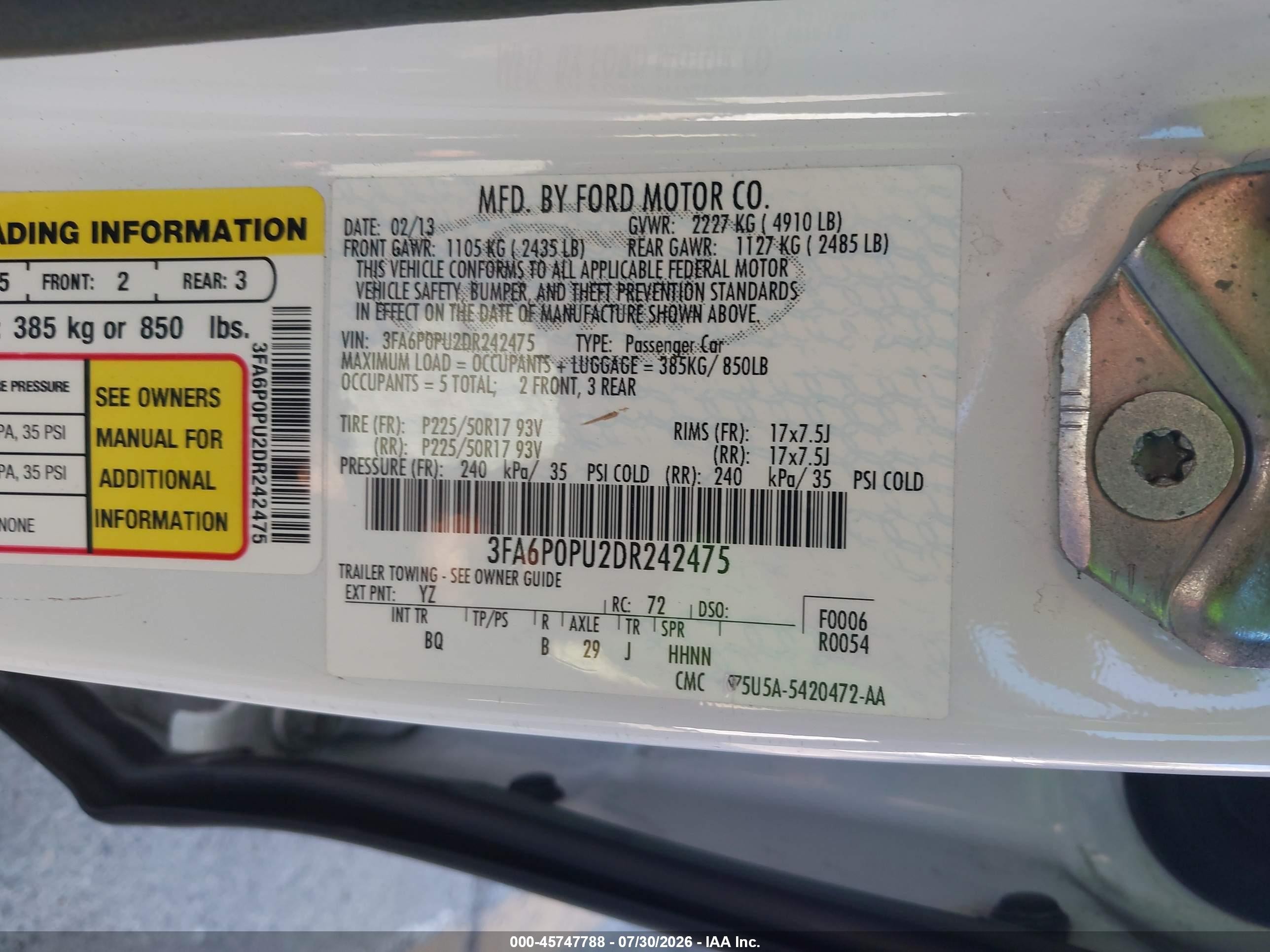 2013 Ford Fusion Energi Se Luxury White vin: 3FA6P0PU2DR242475