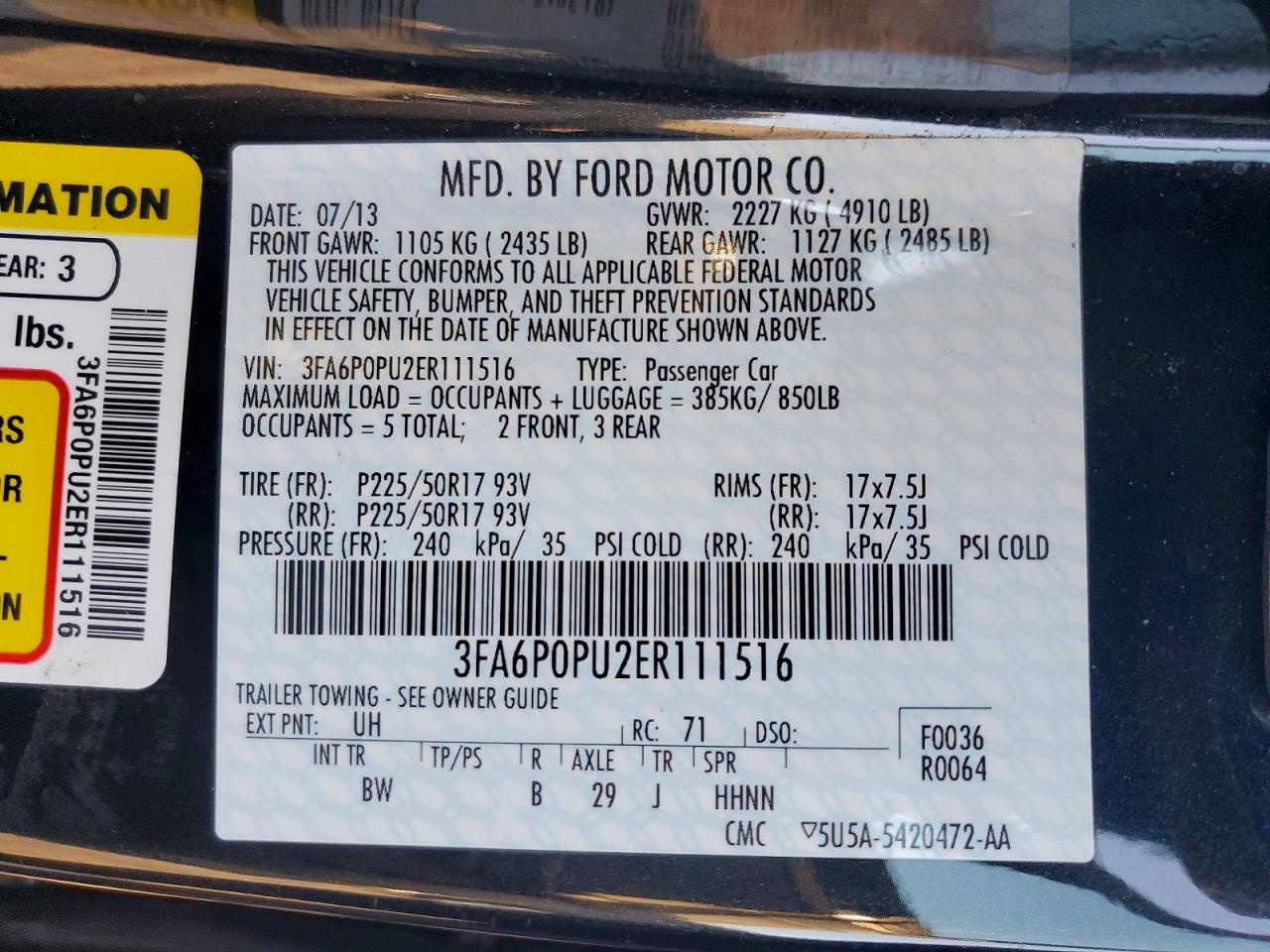 2014 Ford Fusion Se Phev Black vin: 3FA6P0PU2ER111516