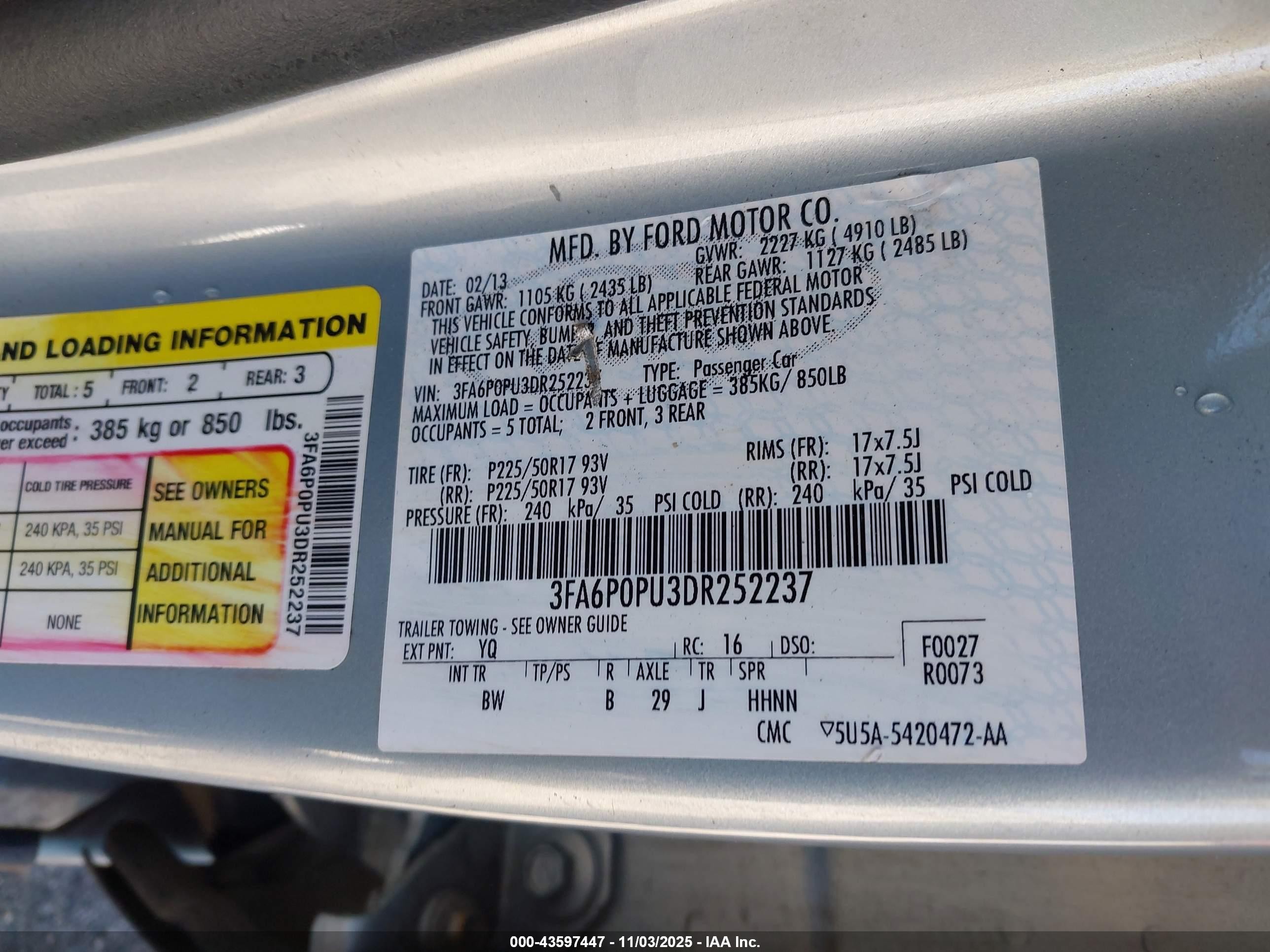 2013 Ford Fusion Energi Se Luxury Green vin: 3FA6P0PU3DR252237