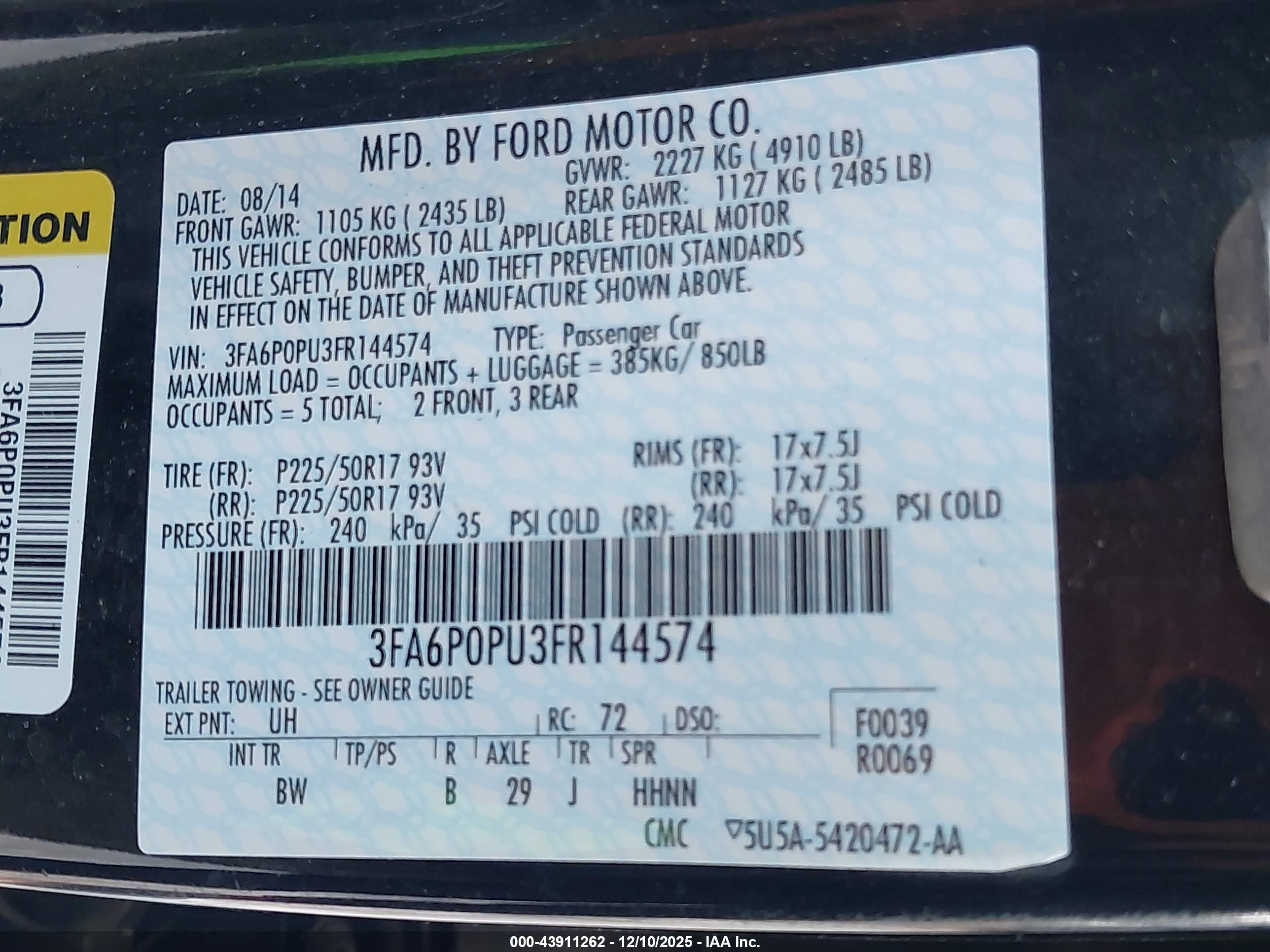 2015 Ford Fusion Energi Se Luxury Black vin: 3FA6P0PU3FR144574
