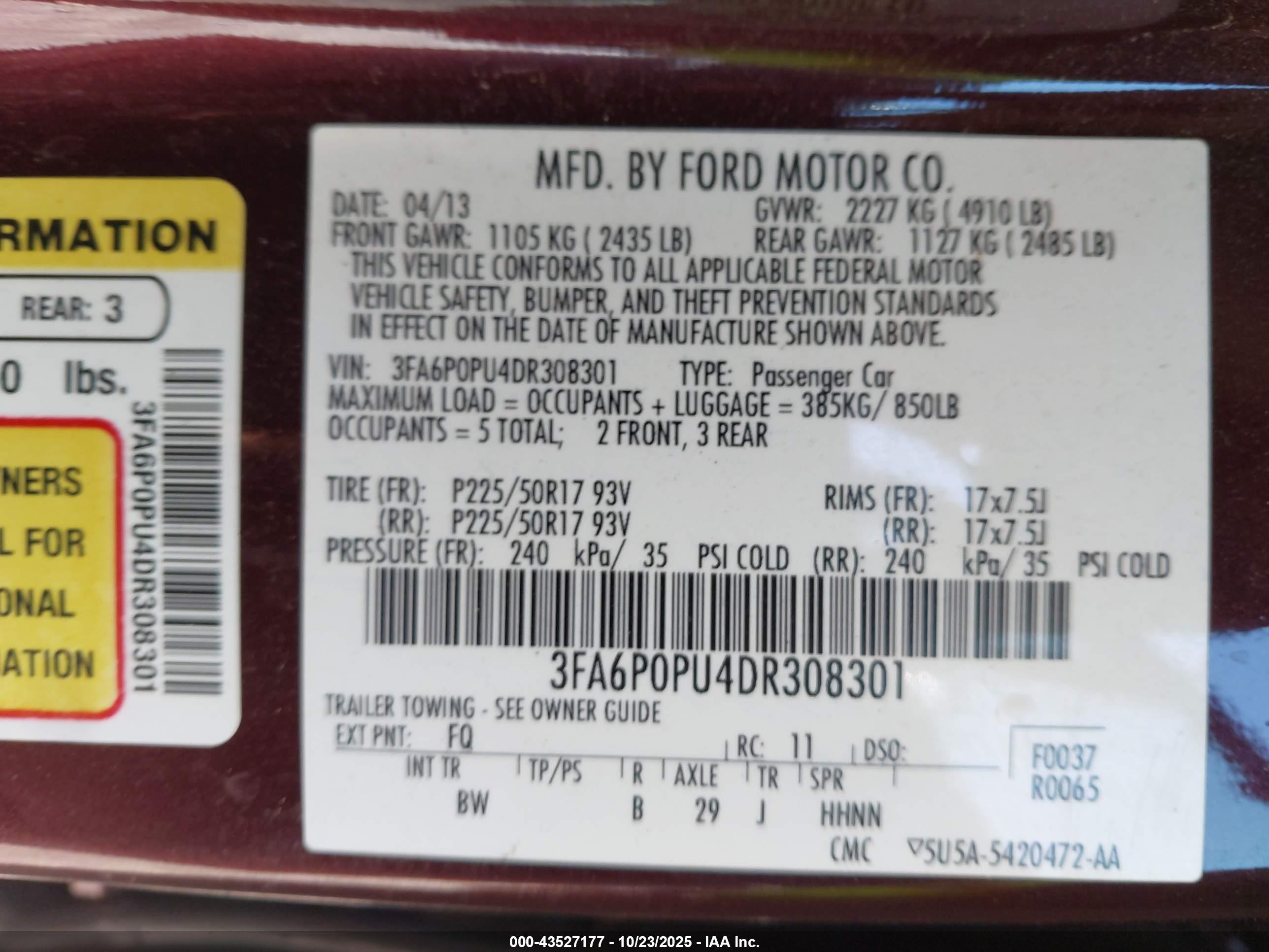2013 Ford Fusion Energi Se Luxury Maroon vin: 3FA6P0PU4DR308301