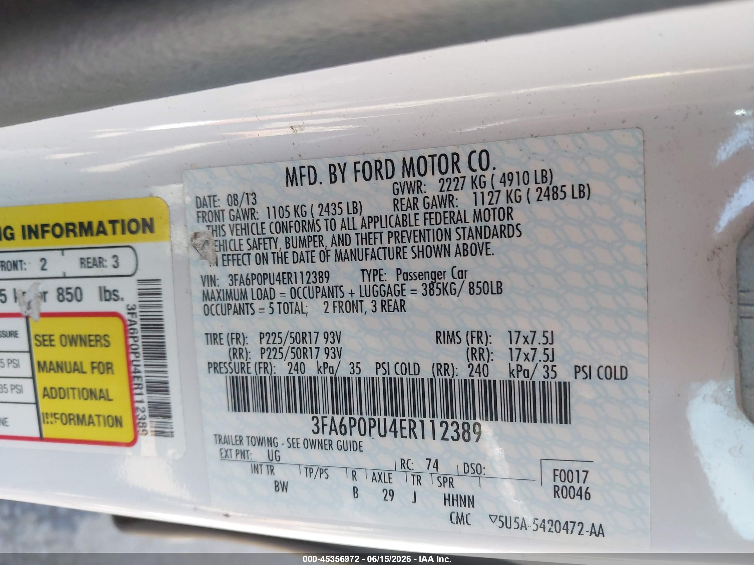 2014 Ford Fusion Energi Se Luxury White vin: 3FA6P0PU4ER112389