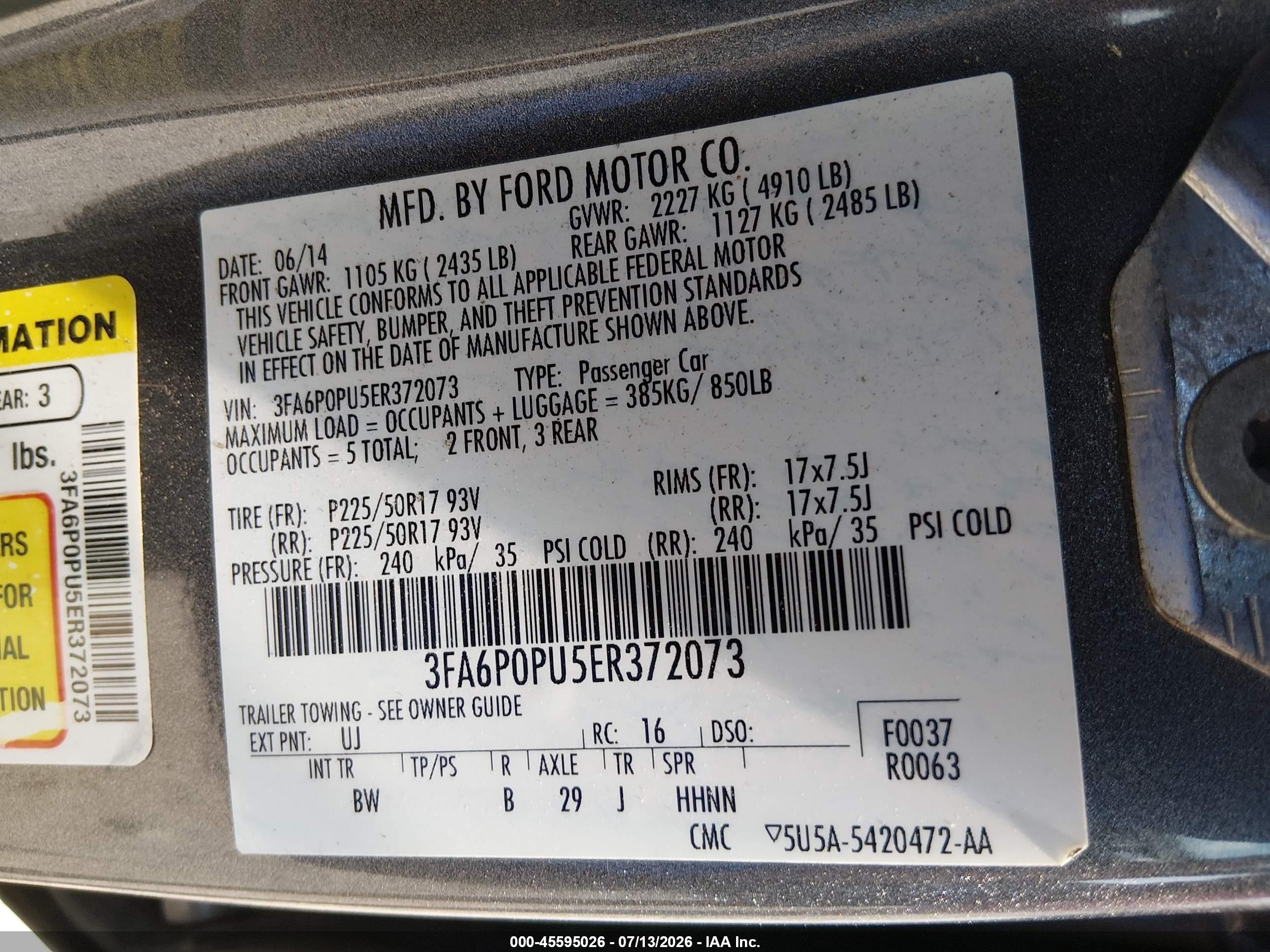 2014 Ford Fusion Energi Se Luxury Gray vin: 3FA6P0PU5ER372073