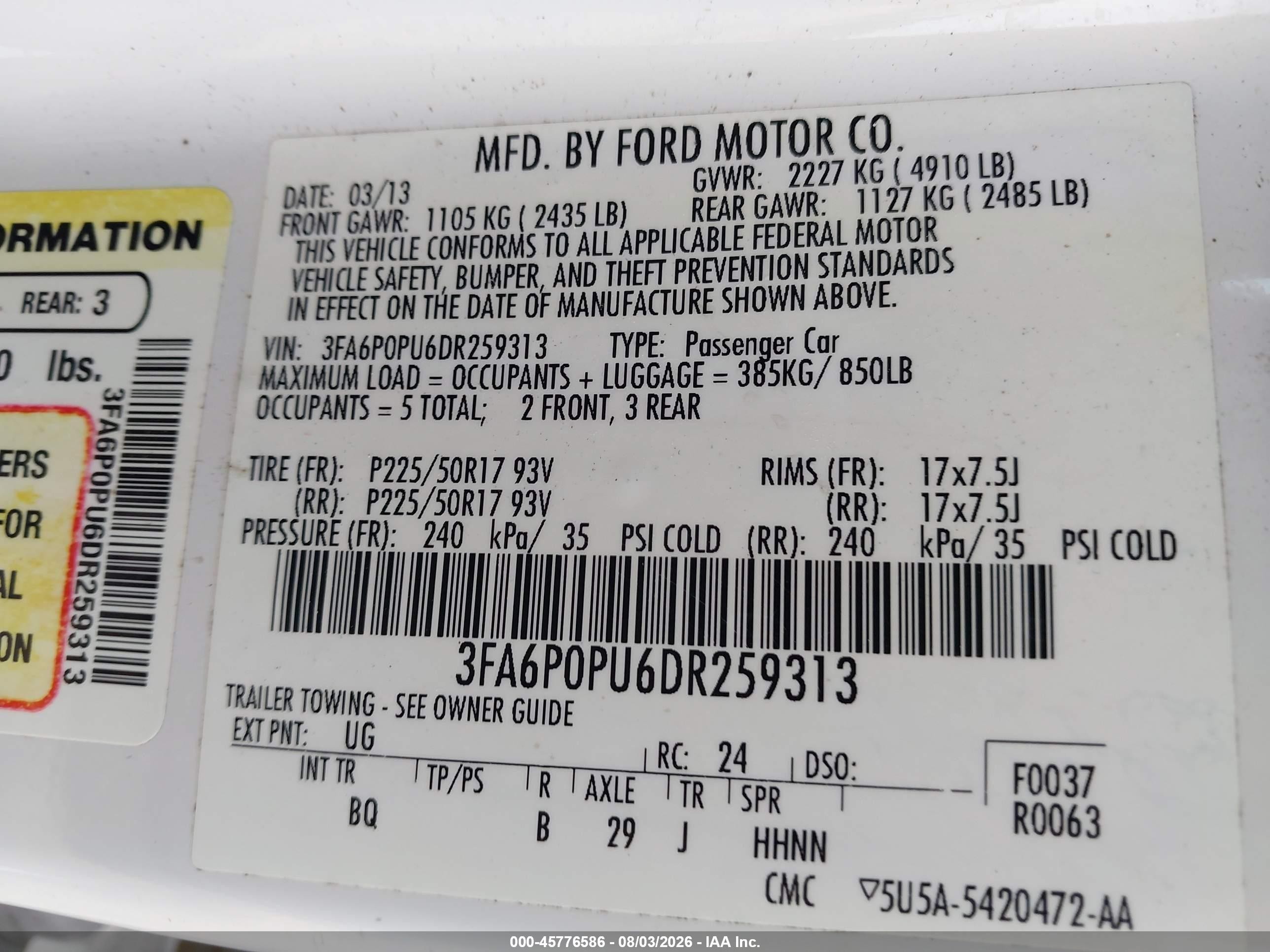 2013 Ford Fusion Energi Se Luxury White vin: 3FA6P0PU6DR259313