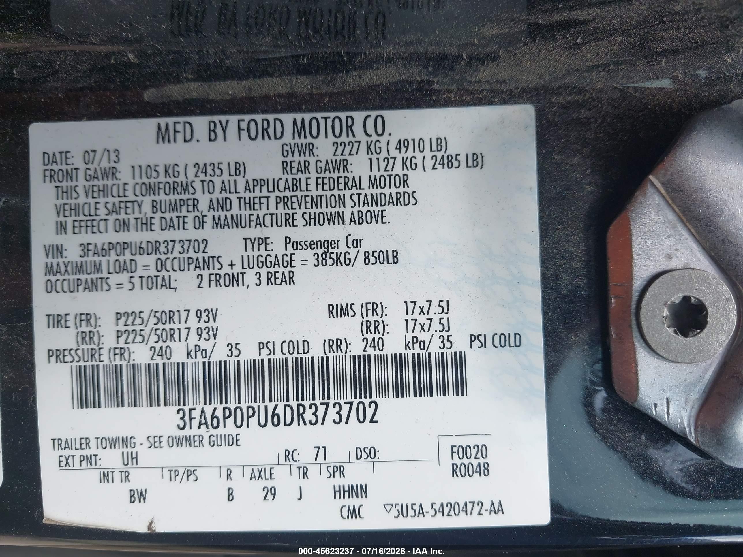 2013 Ford Fusion Energi Se Luxury Black vin: 3FA6P0PU6DR373702