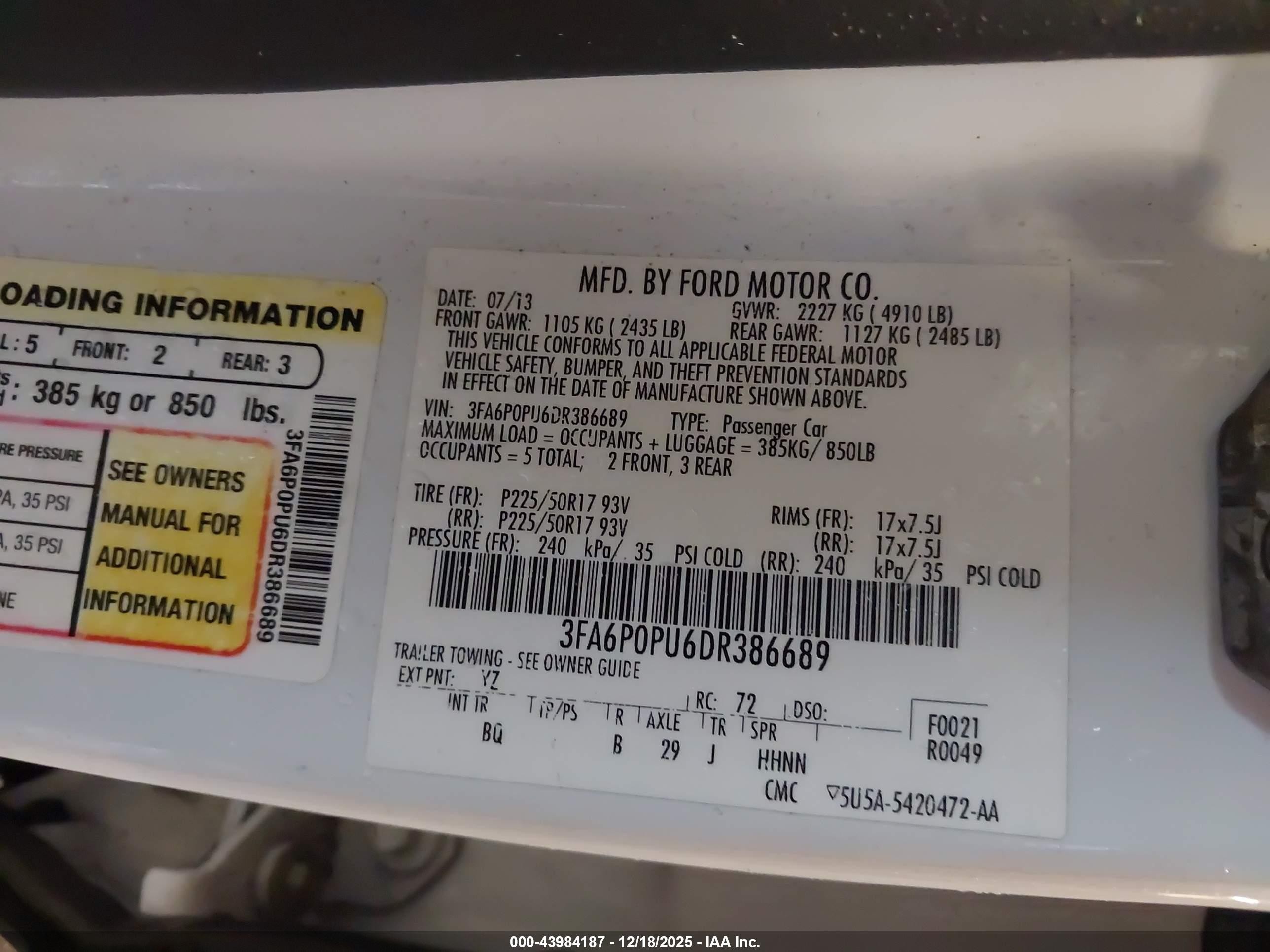 2013 Ford Fusion Energi Se Luxury White vin: 3FA6P0PU6DR386689