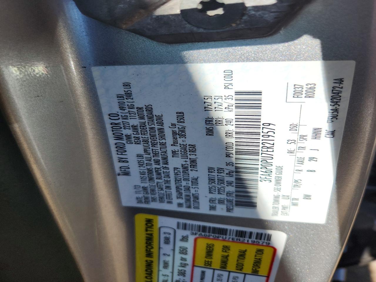 2014 Ford Fusion Se Phev Silver vin: 3FA6P0PU7ER219579