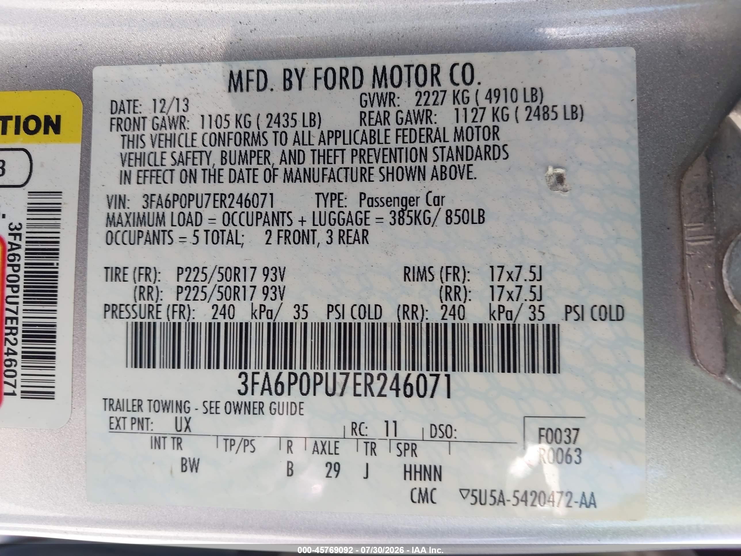 2014 Ford Fusion Energi Se Luxury Silver vin: 3FA6P0PU7ER246071