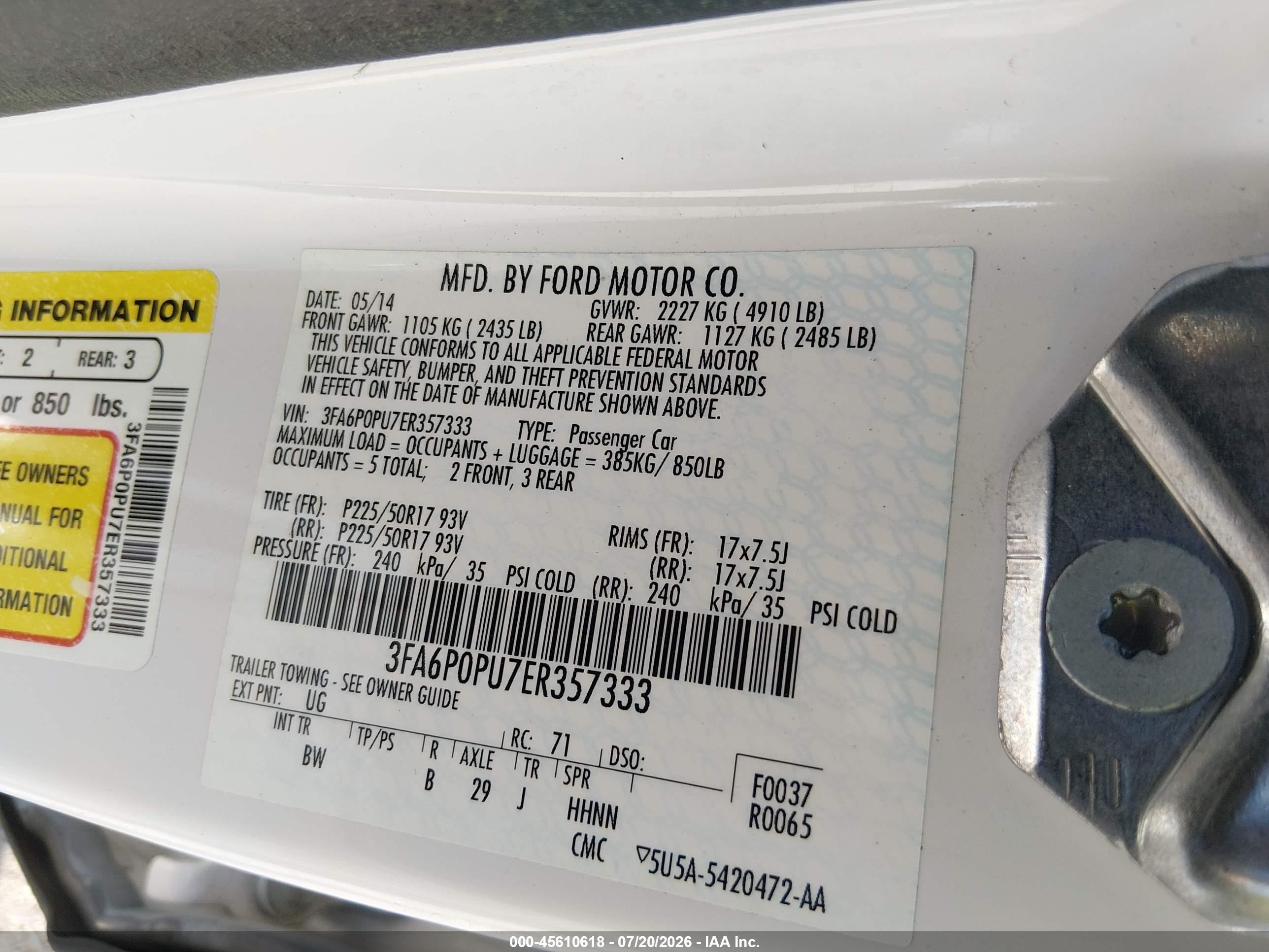 2014 Ford Fusion Energi Se Luxury White vin: 3FA6P0PU7ER357333