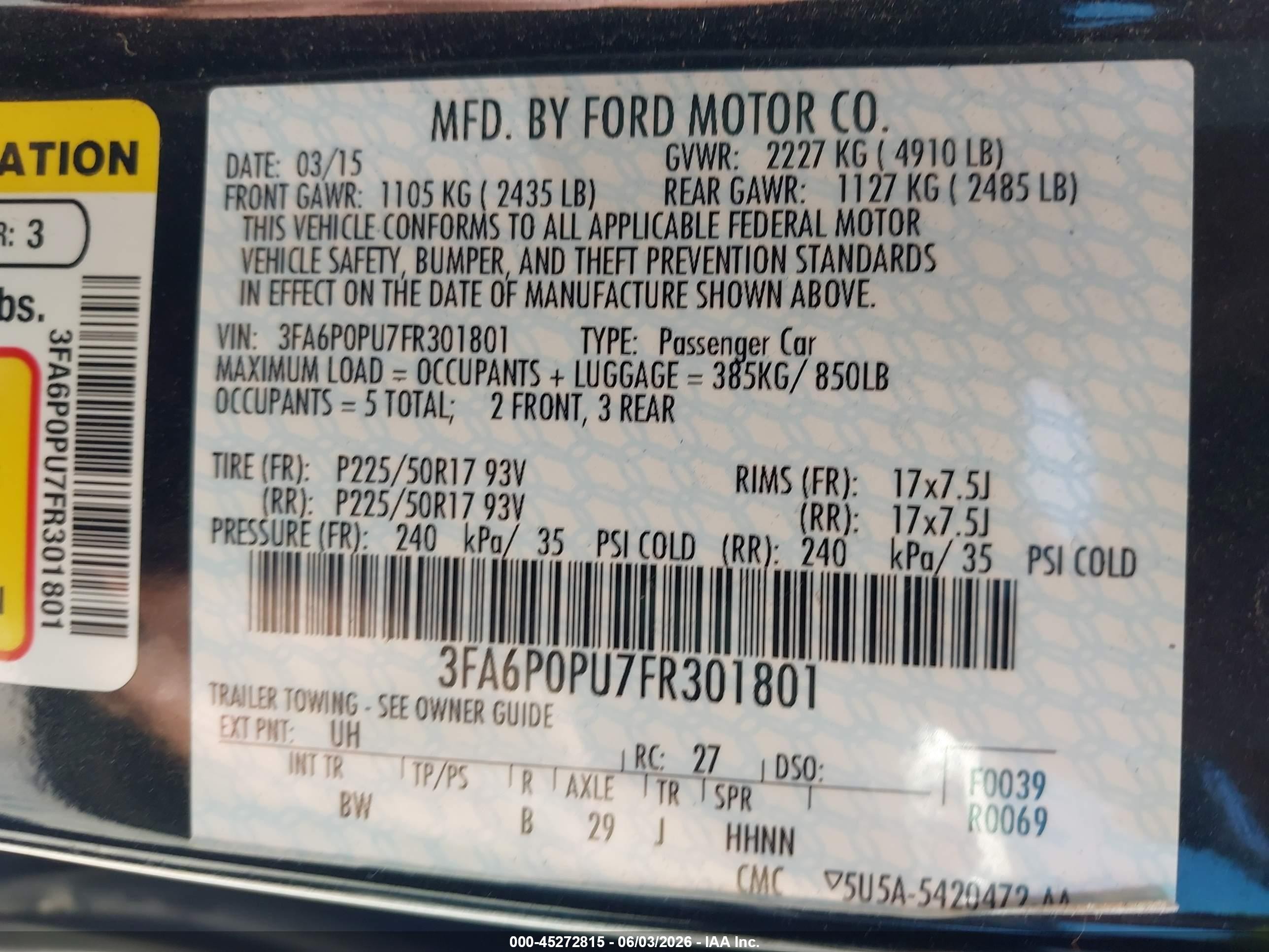 2015 Ford Fusion Energi Se Luxury Black vin: 3FA6P0PU7FR301801