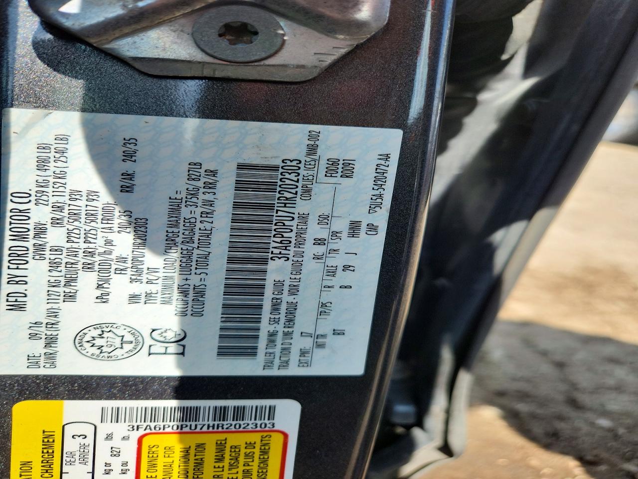 2017 Ford Fusion Se Phev Gray vin: 3FA6P0PU7HR202303