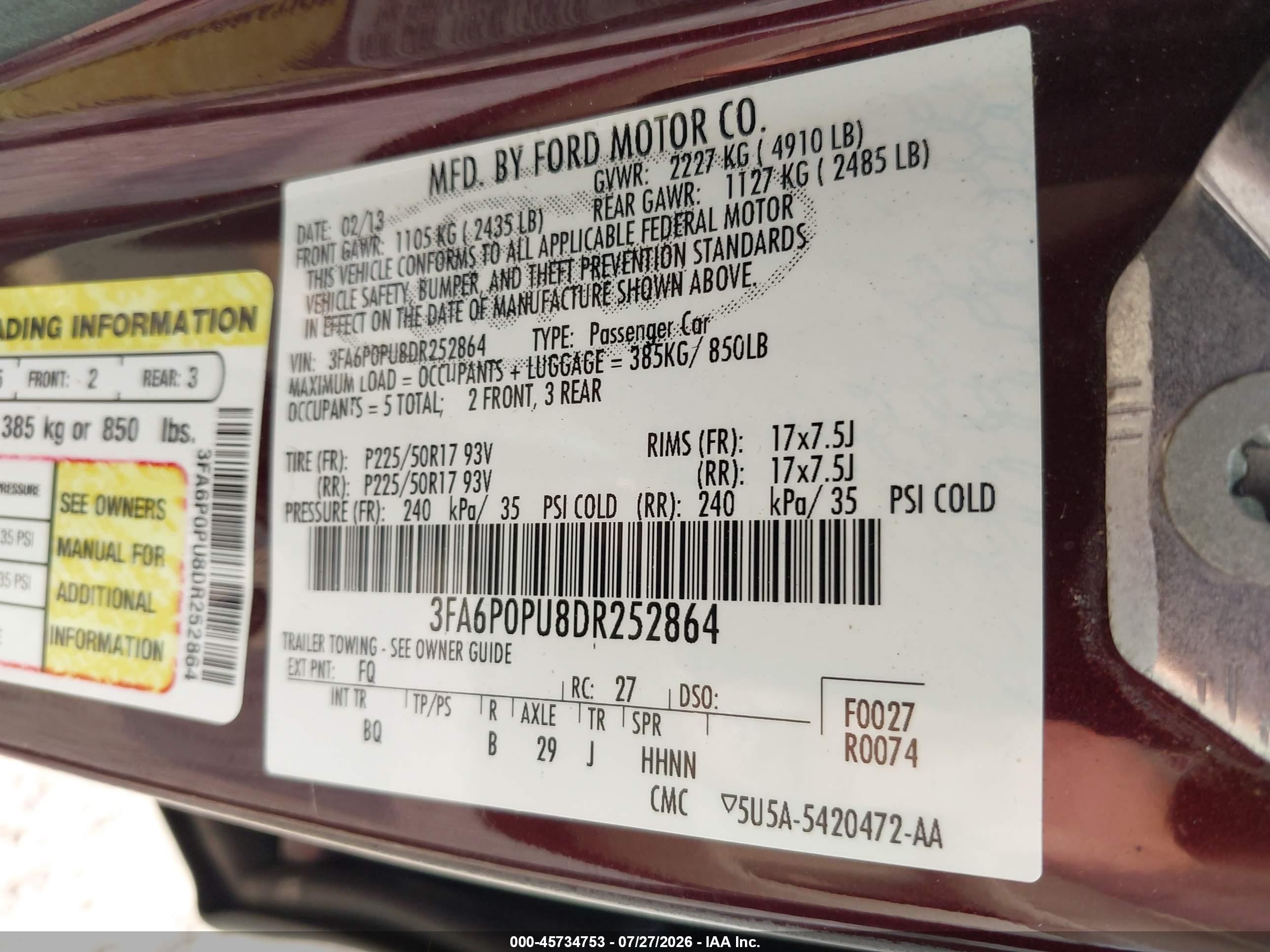 2013 Ford Fusion Energi Se Luxury Burgundy vin: 3FA6P0PU8DR252864