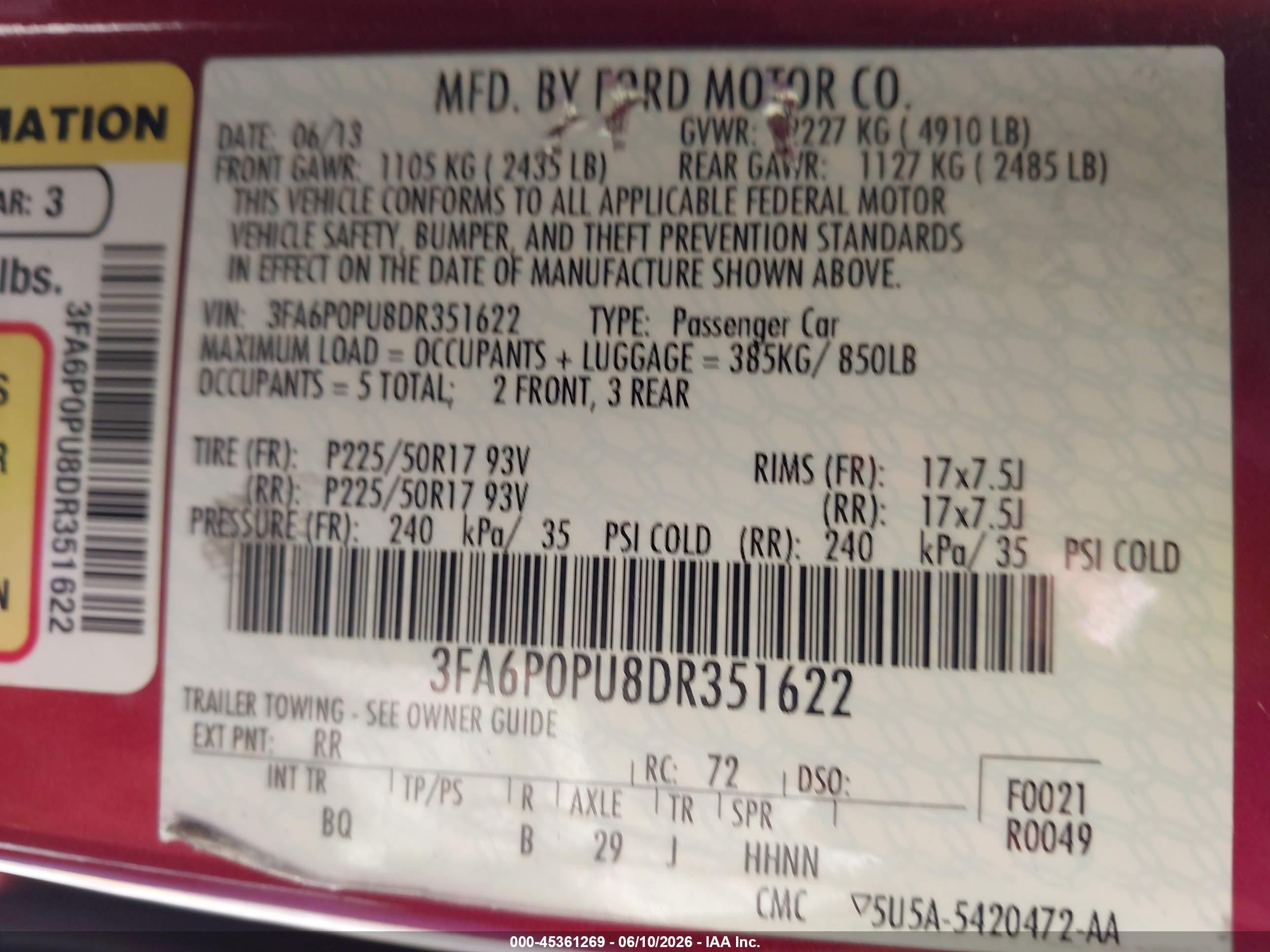 2013 Ford Fusion Energi Se Luxury Burgundy vin: 3FA6P0PU8DR351622