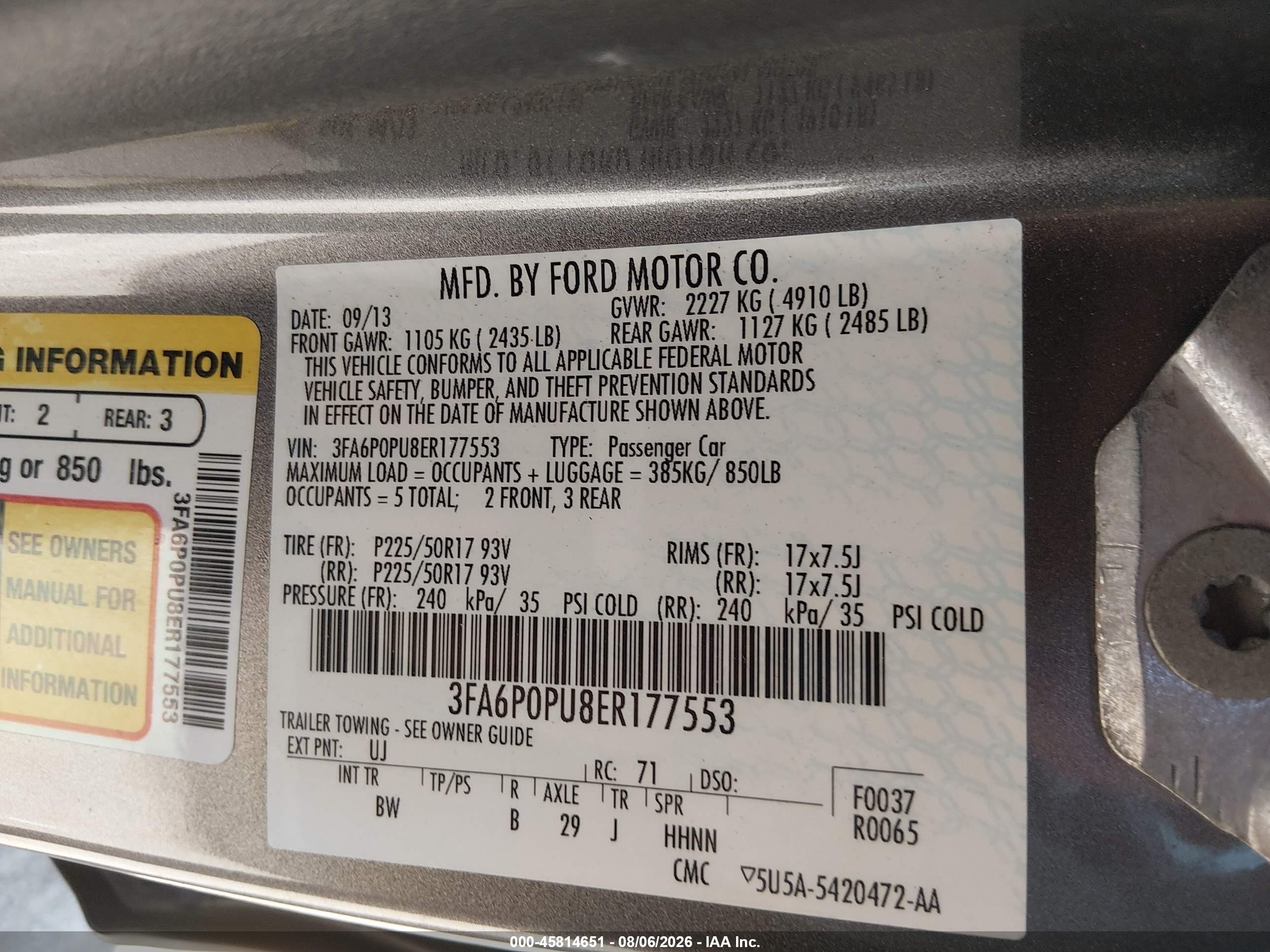 2014 Ford Fusion Energi Se Luxury Gray vin: 3FA6P0PU8ER177553