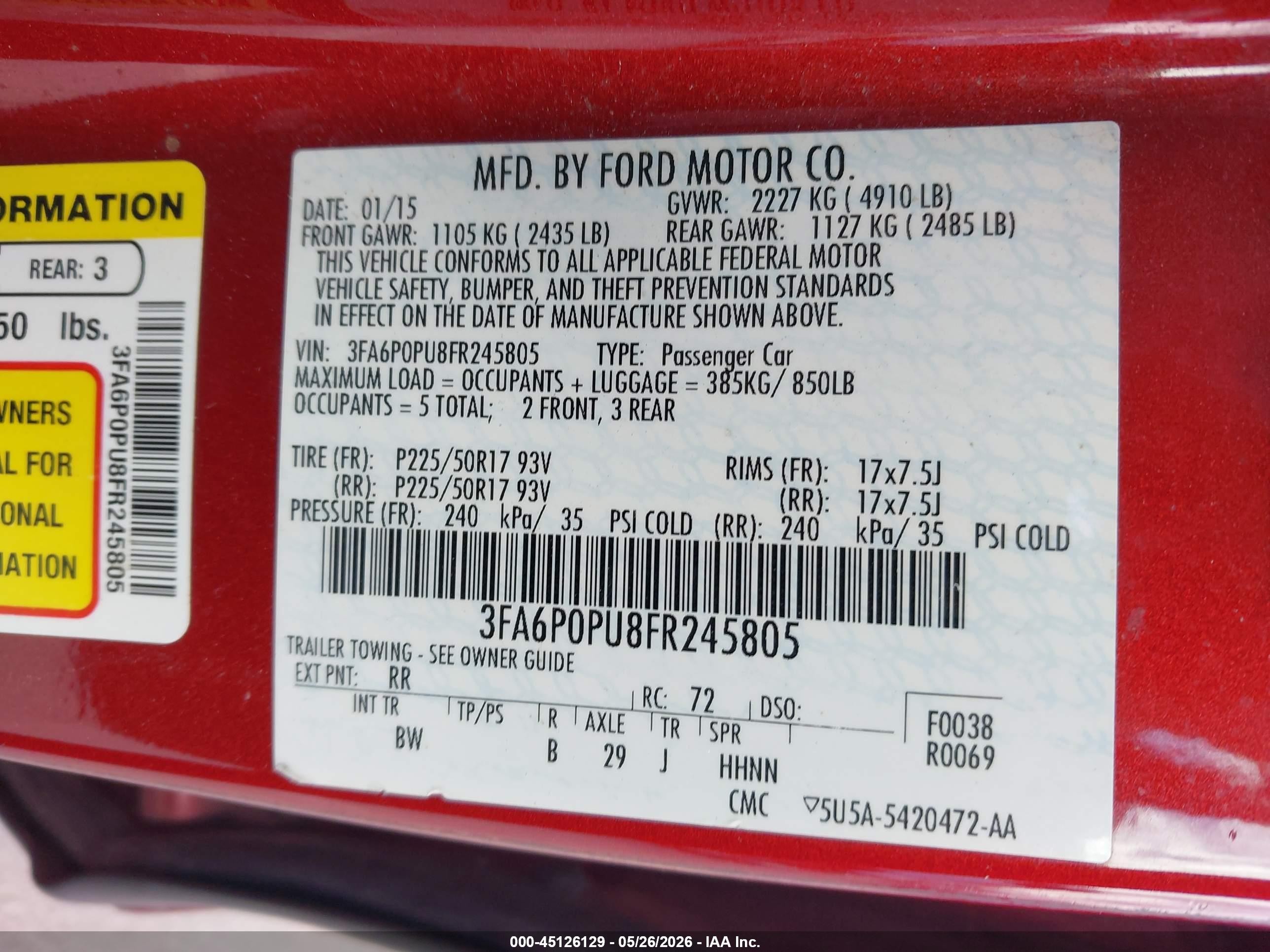 2015 Ford Fusion Energi Se Luxury Red vin: 3FA6P0PU8FR245805