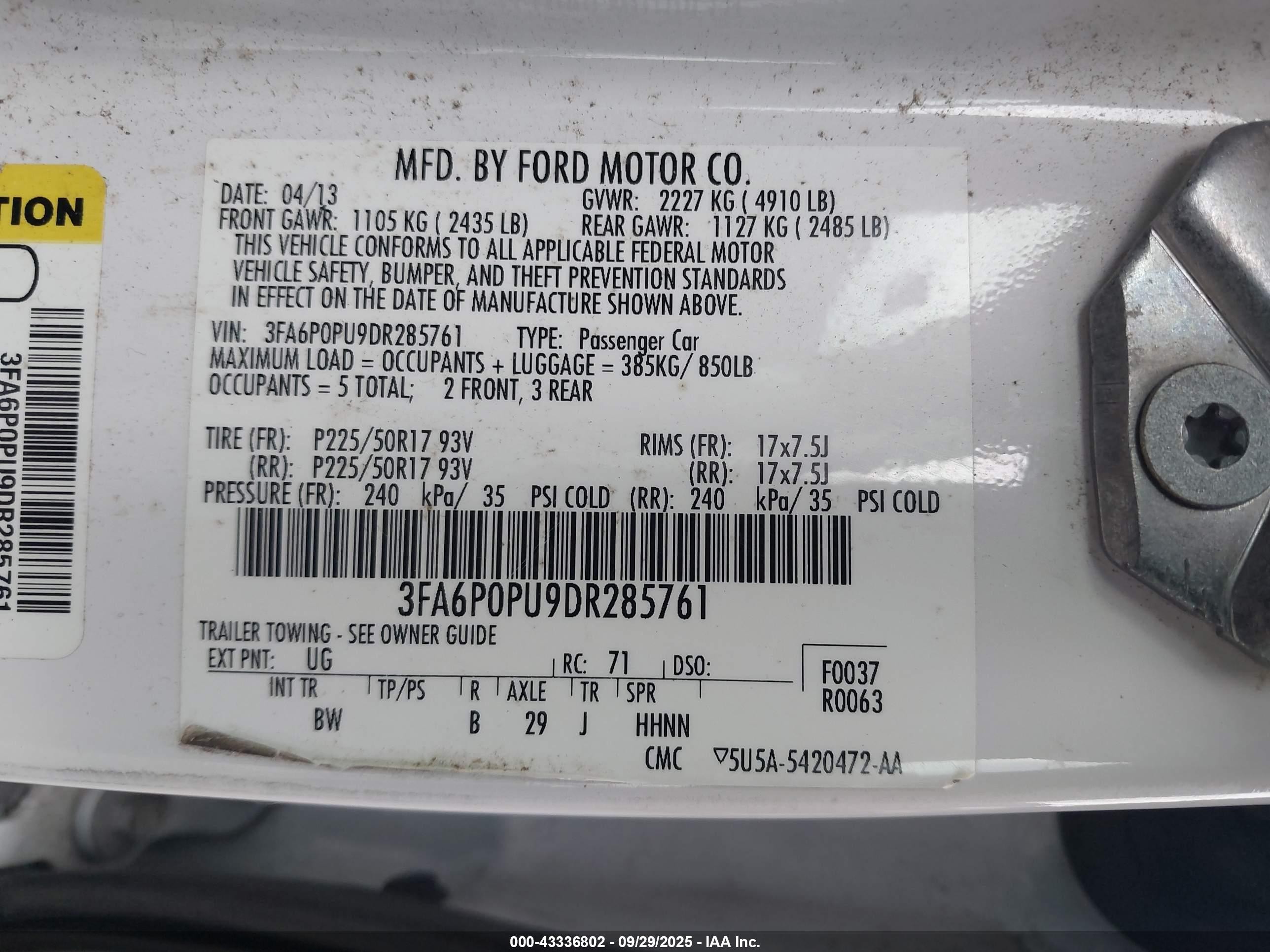 2013 Ford Fusion Energi Se Luxury White vin: 3FA6P0PU9DR285761