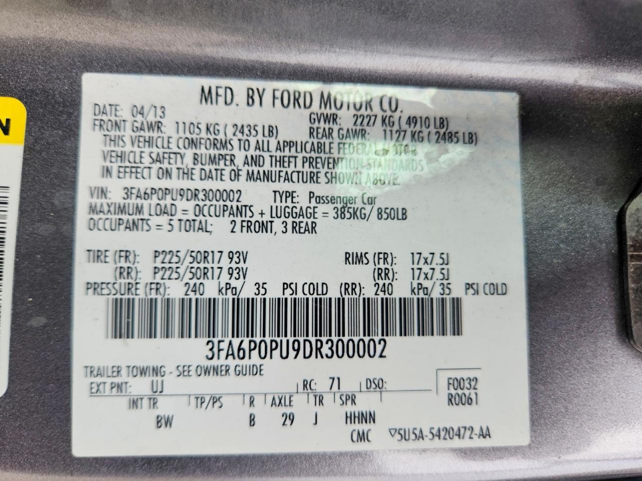 2013 Ford Fusion Se Phev Gray vin: 3FA6P0PU9DR300002