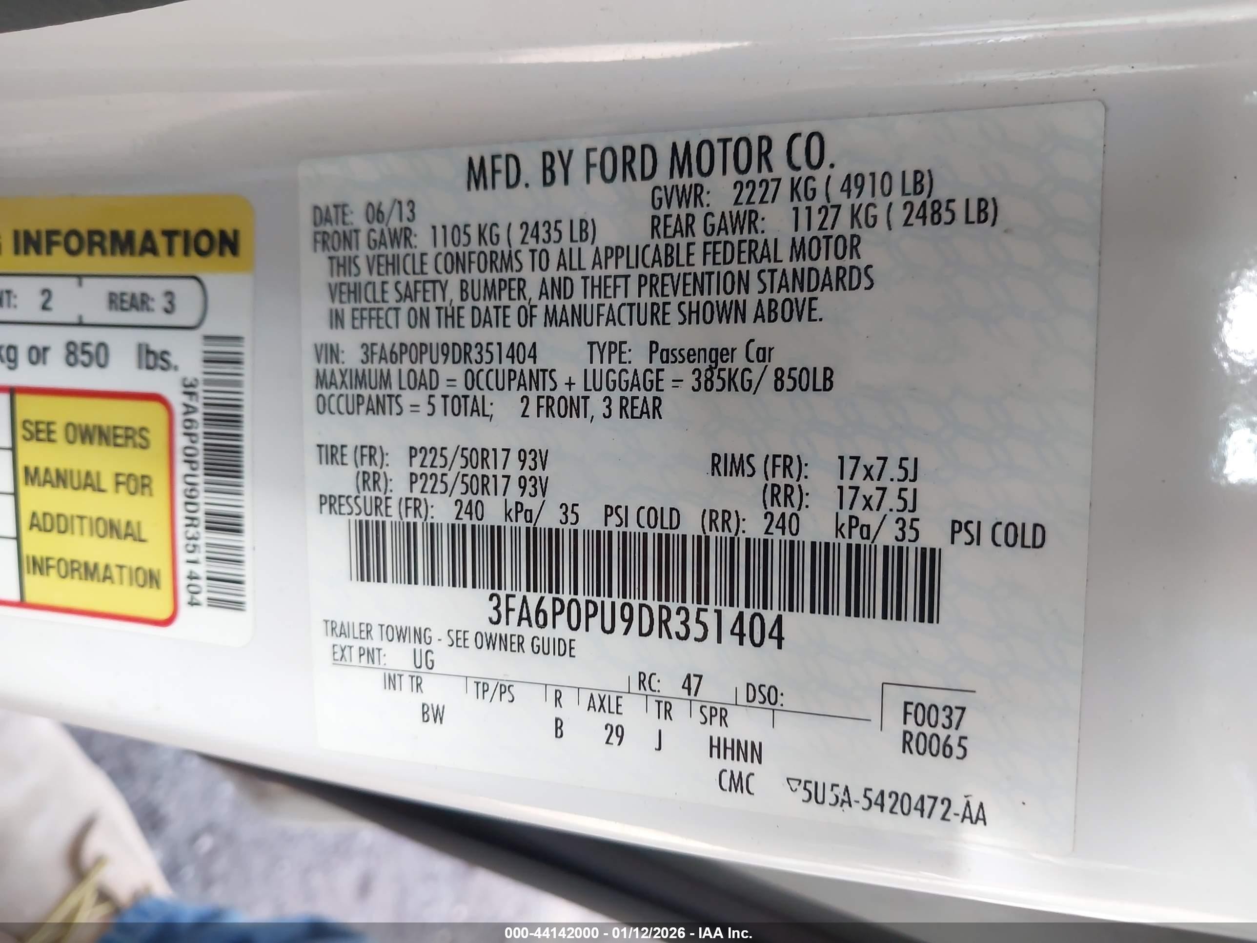 2013 Ford Fusion Energi Se Luxury White vin: 3FA6P0PU9DR351404