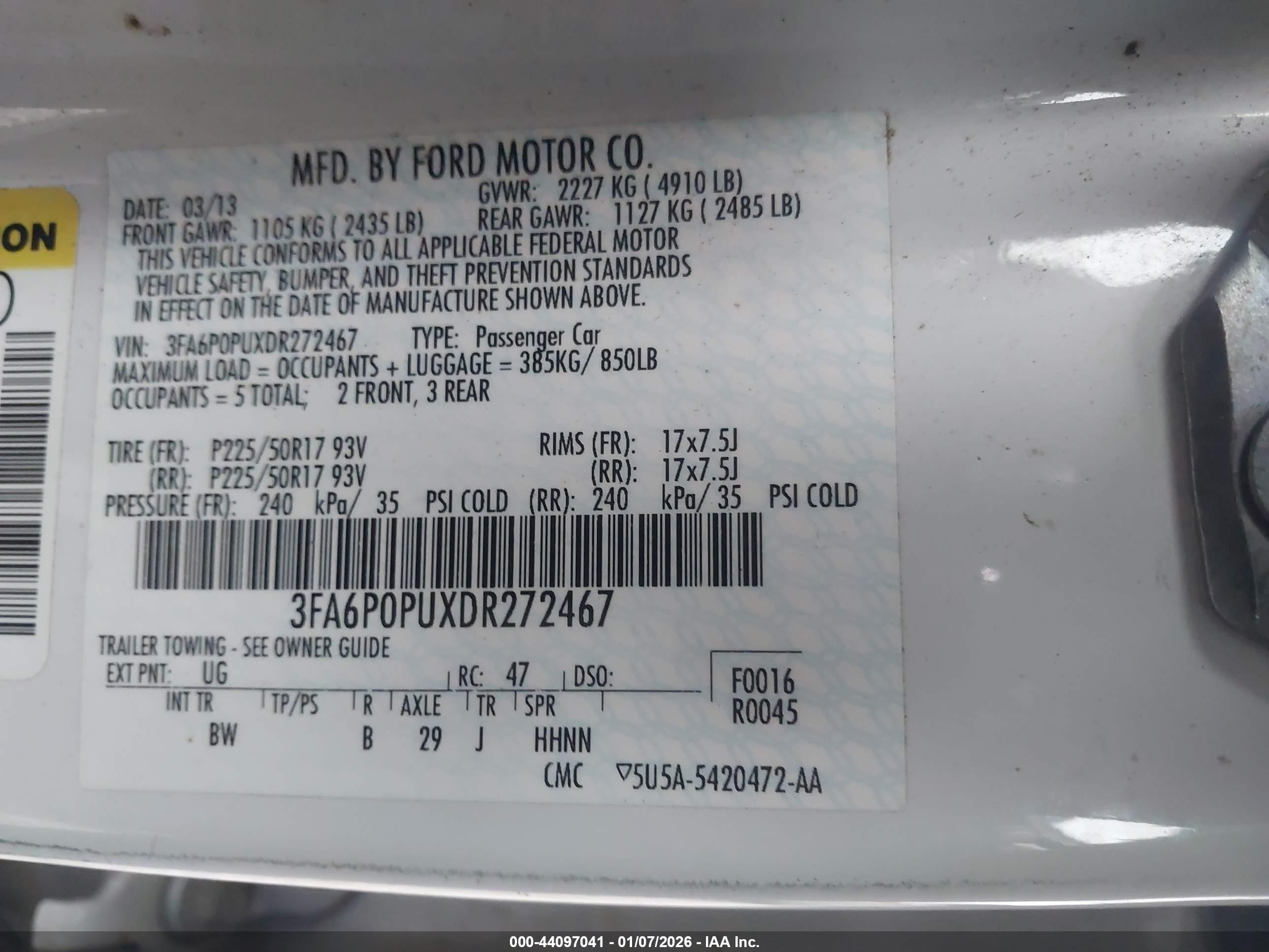 2013 Ford Fusion Energi Se Luxury White vin: 3FA6P0PUXDR272467