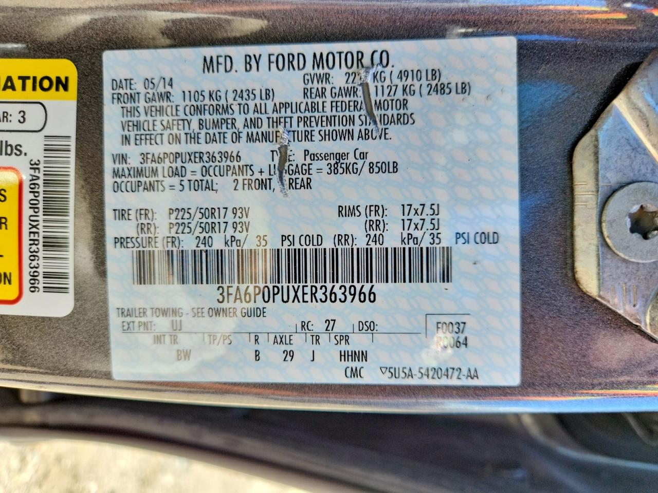 2014 Ford Fusion Se Phev Gray vin: 3FA6P0PUXER363966