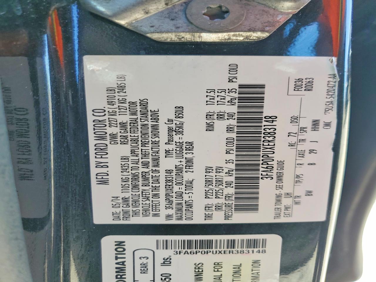 2014 Ford Fusion Se Phev Black vin: 3FA6P0PUXER383148