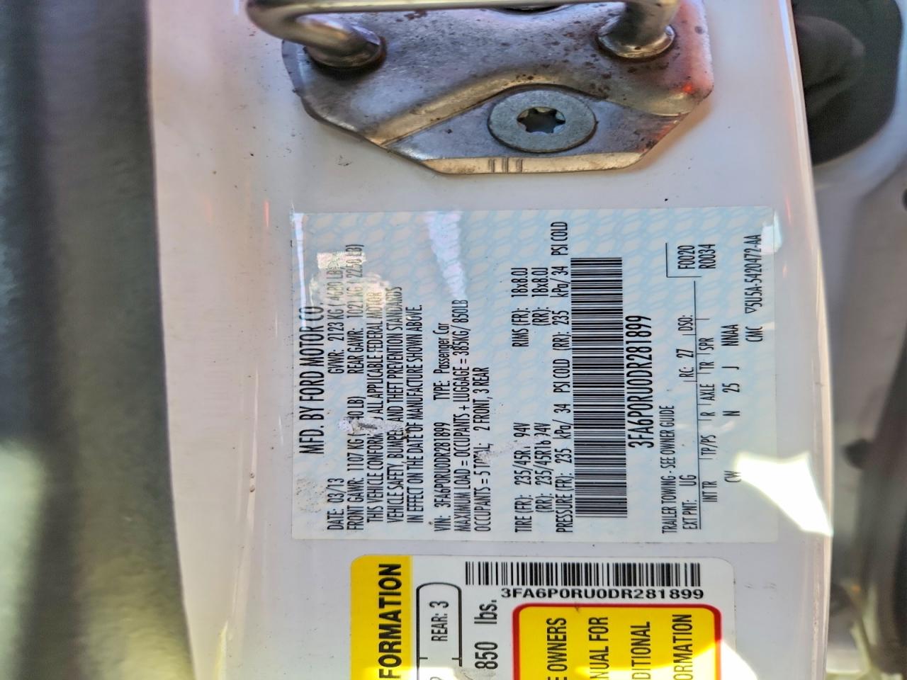2013 Ford Fusion Titanium Hev White vin: 3FA6P0RU0DR281899